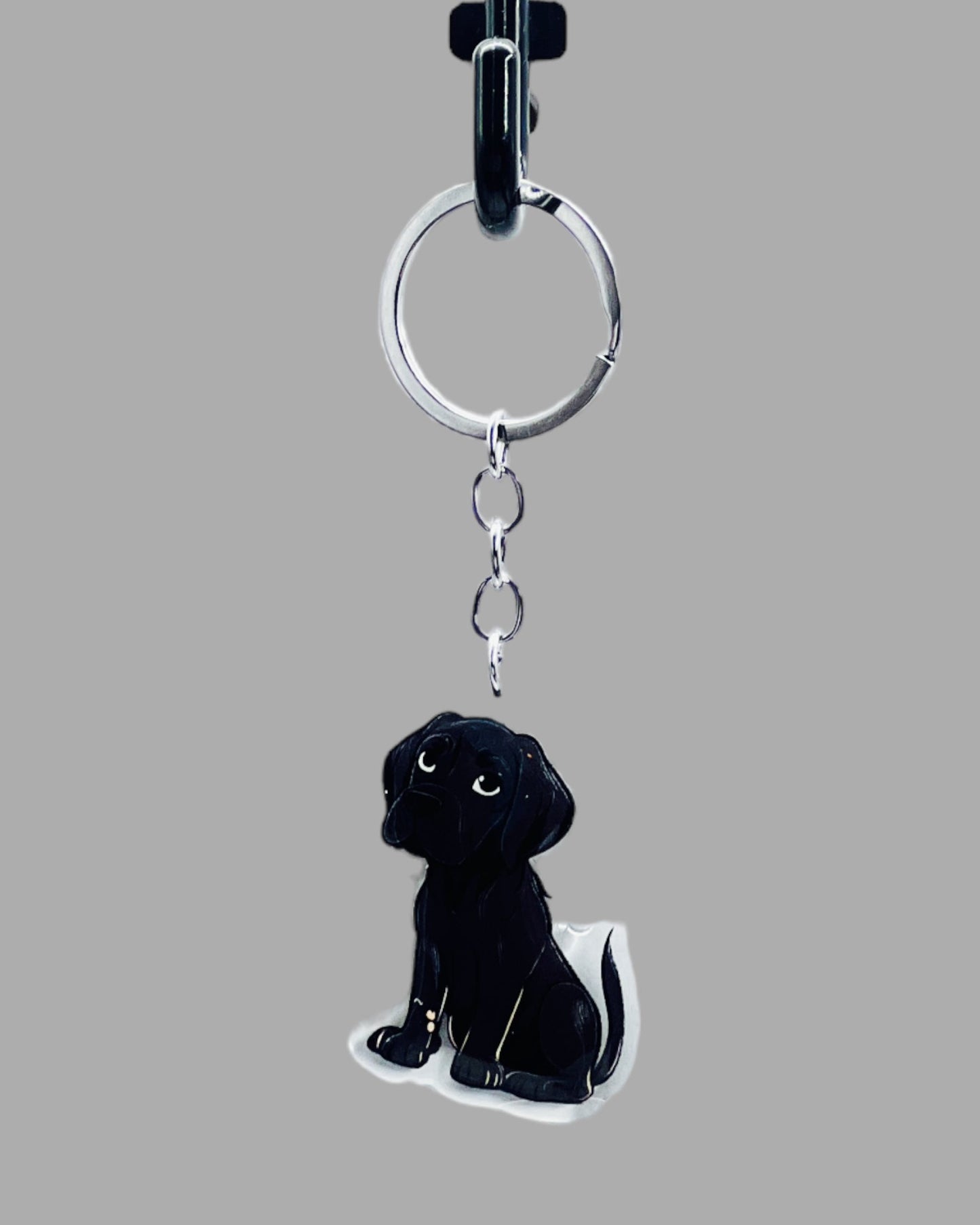 Black Labrador Dog Acrylic keychain, Cute kawaii memorial ornament, pet portrait charm gift backpack fob, dad car décor, first day of school