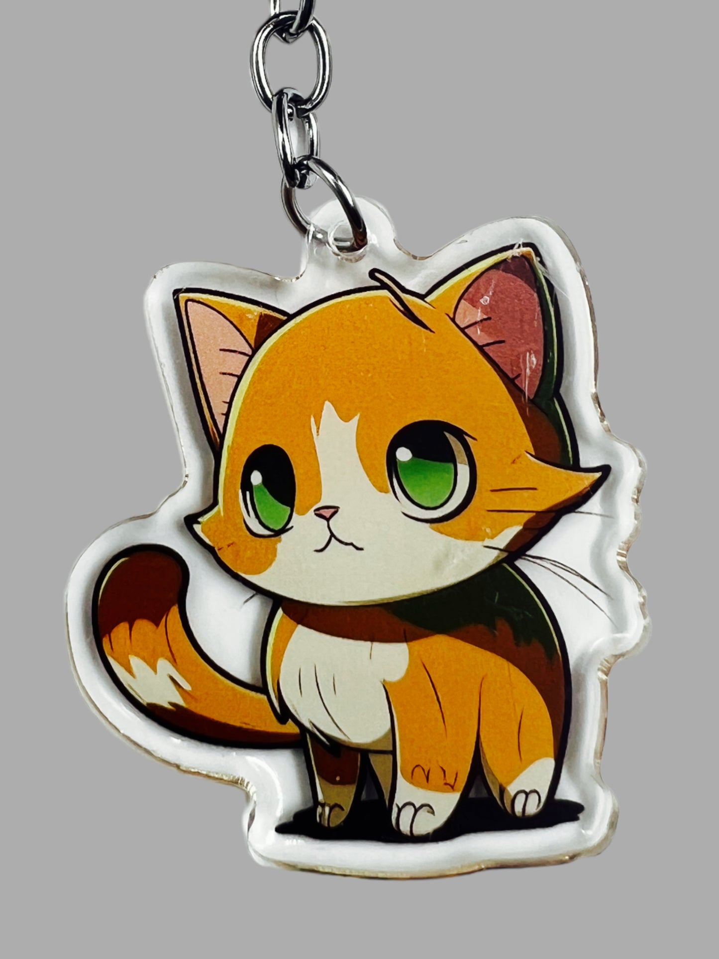 Cat Acrylic Keychain, Cute kawaii memorial ornament, pet portrait charm gift backpack fob, dad car décor, first day of school gift