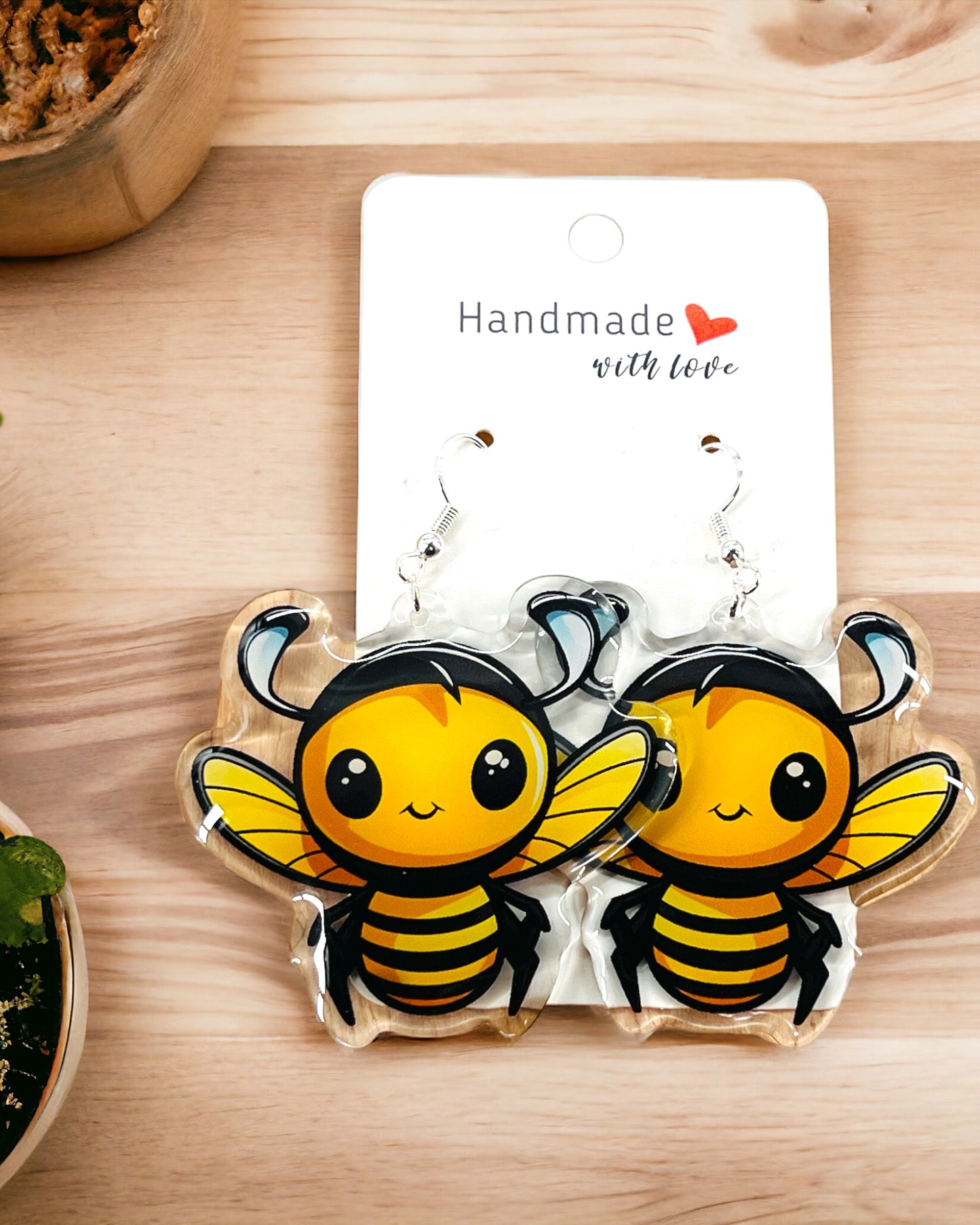Bee Acrylic Earrings, funky weird quirky earrings, cool funny gift for her, birthday gift, Christmas stocking stuffer