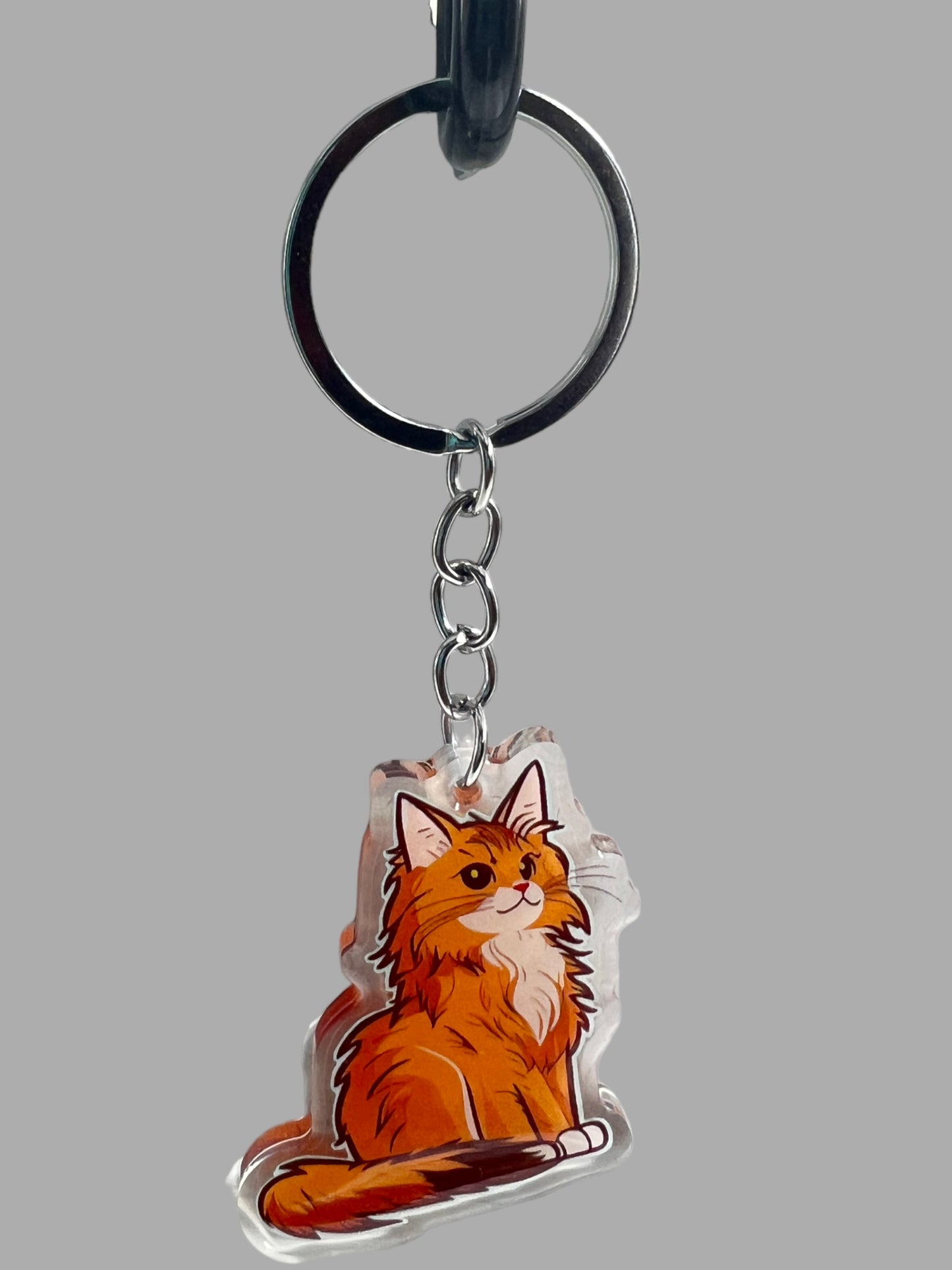 Maine Coon Cat Acrylic Keychain, Cute kawaii memorial ornament, pet portrait charm gift backpack fob, dad car décor, first day of school gift