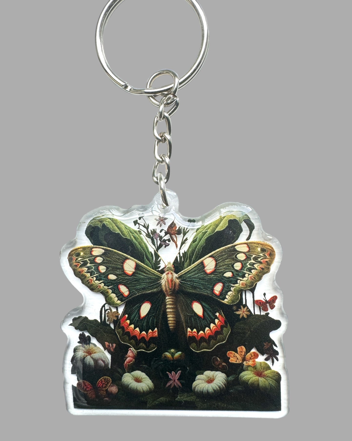 Moth wildlife acrylic keychain, Cute kawaii memorial ornament, pet portrait charm gift backpack fob, dad car décor, first day of school gift