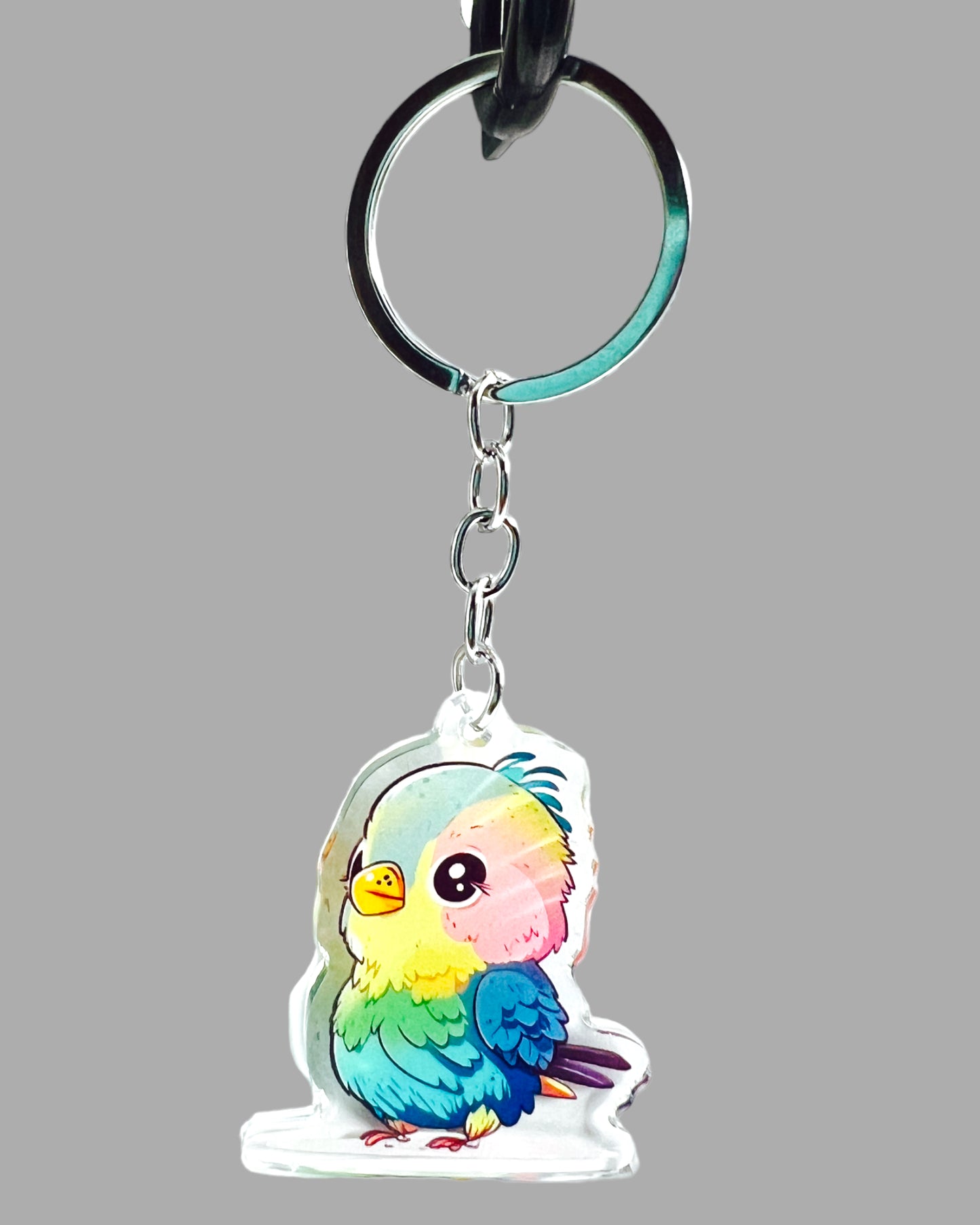 Parrot Acrylic Keychain, Wildlife Cute kawaii memorial ornament, pet portrait charm gift backpack fob, dad car décor, first day of school gift