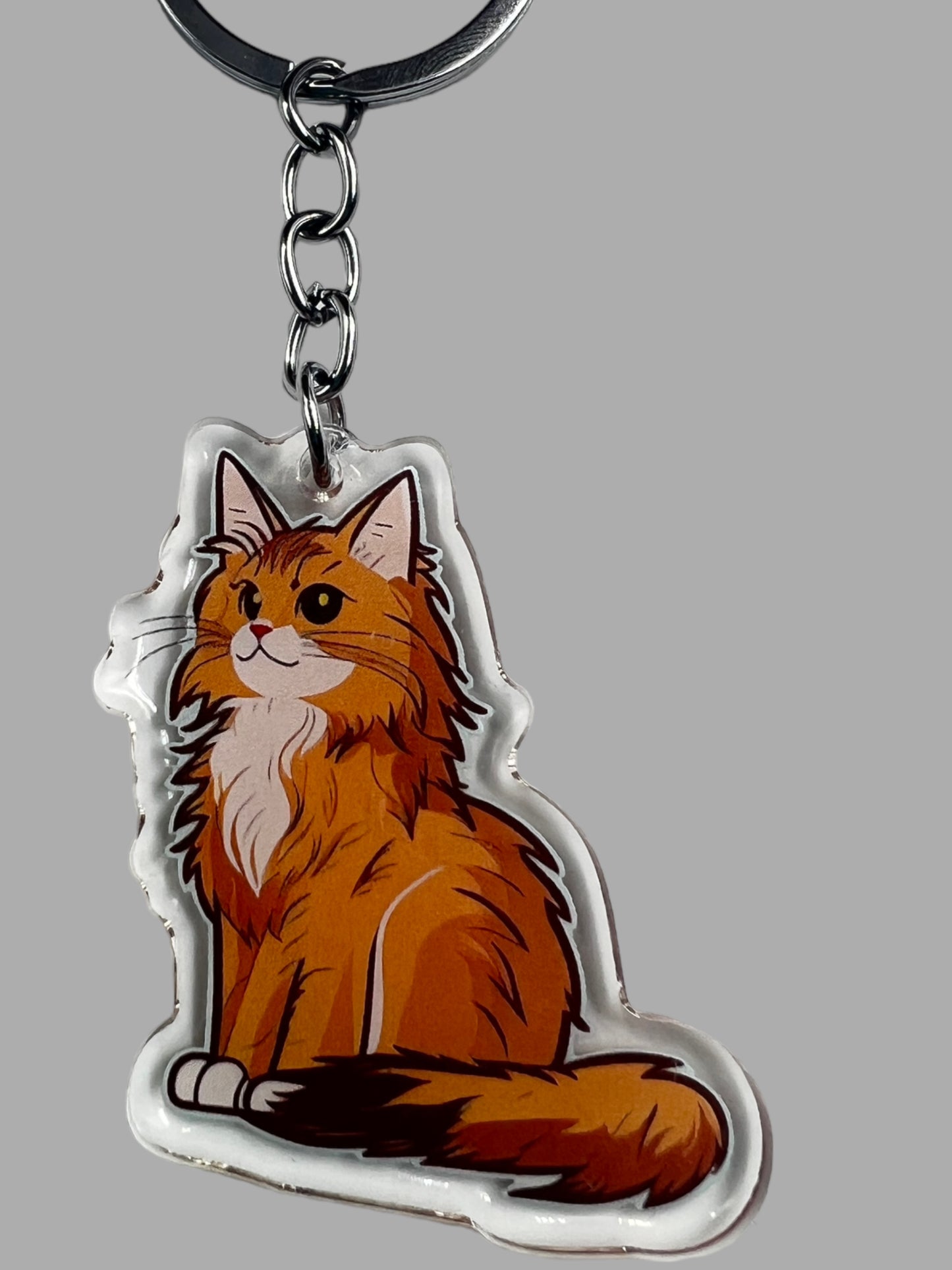 Maine Coon Cat Acrylic Keychain, Cute kawaii memorial ornament, pet portrait charm gift backpack fob, dad car décor, first day of school gift