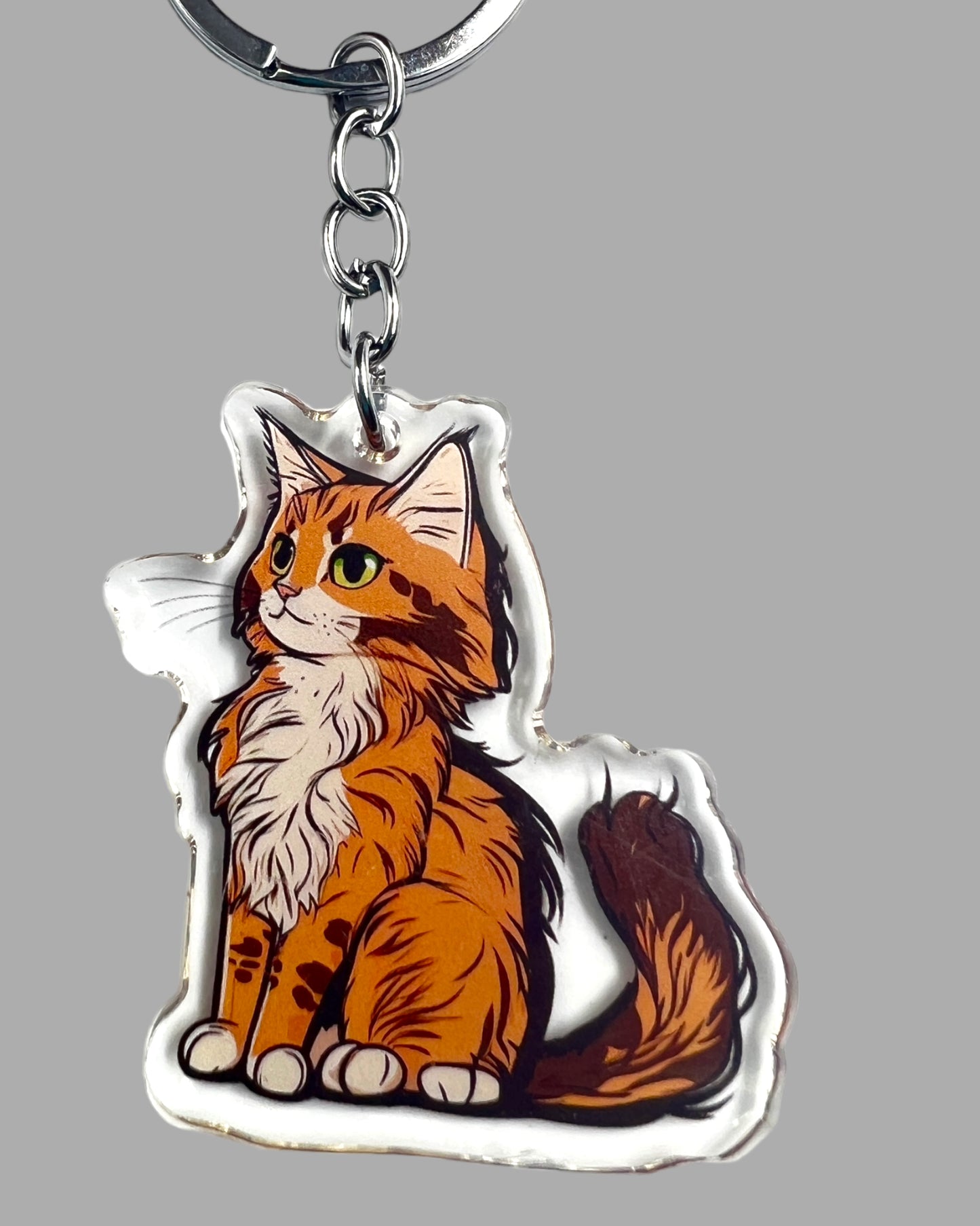 Maine Coon Cat Acrylic Keychain, Cute kawaii memorial ornament, pet portrait charm gift backpack fob, dad car décor, first day of school gift