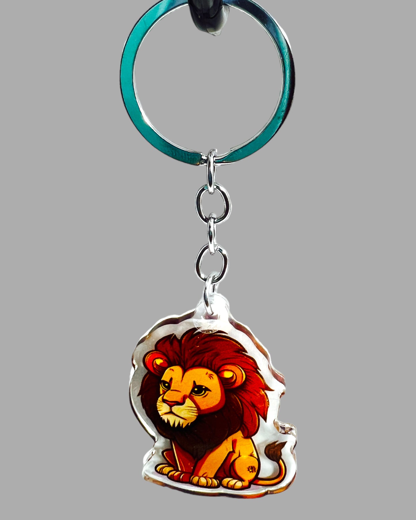 Lion Acrylic Keychain, Wildlife Cute kawaii memorial ornament, pet portrait charm gift backpack fob, dad car décor, first day of school gift
