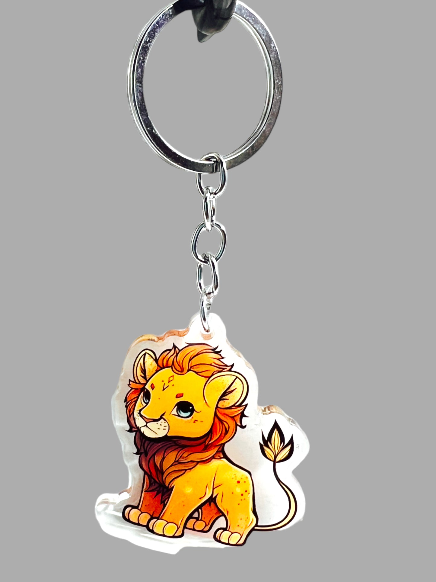 Lion Acrylic Keychain, Wildlife Cute kawaii memorial ornament, pet portrait charm gift backpack fob, dad car décor, first day of school gift