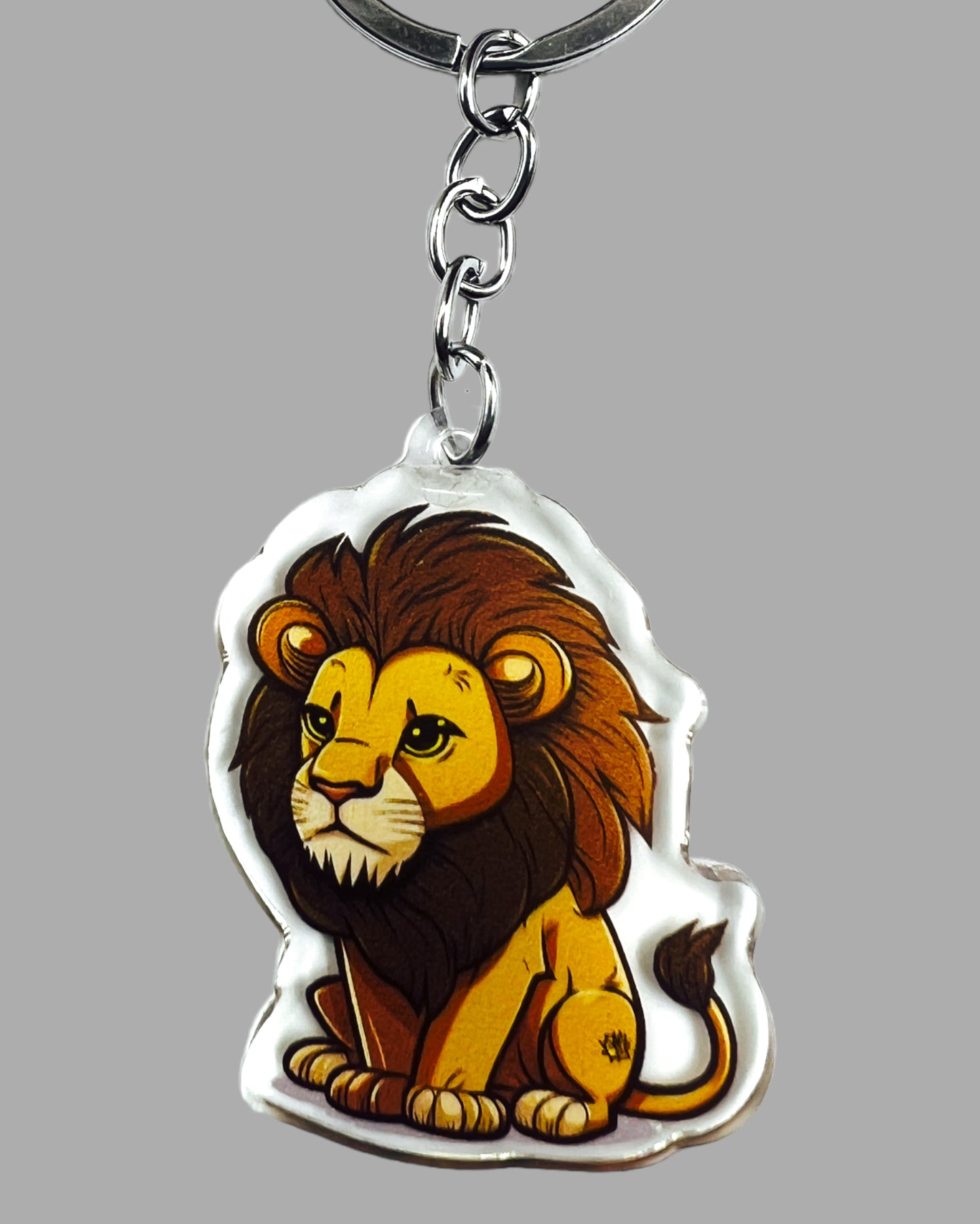 Lion Acrylic Keychain, Wildlife Cute kawaii memorial ornament, pet portrait charm gift backpack fob, dad car décor, first day of school gift