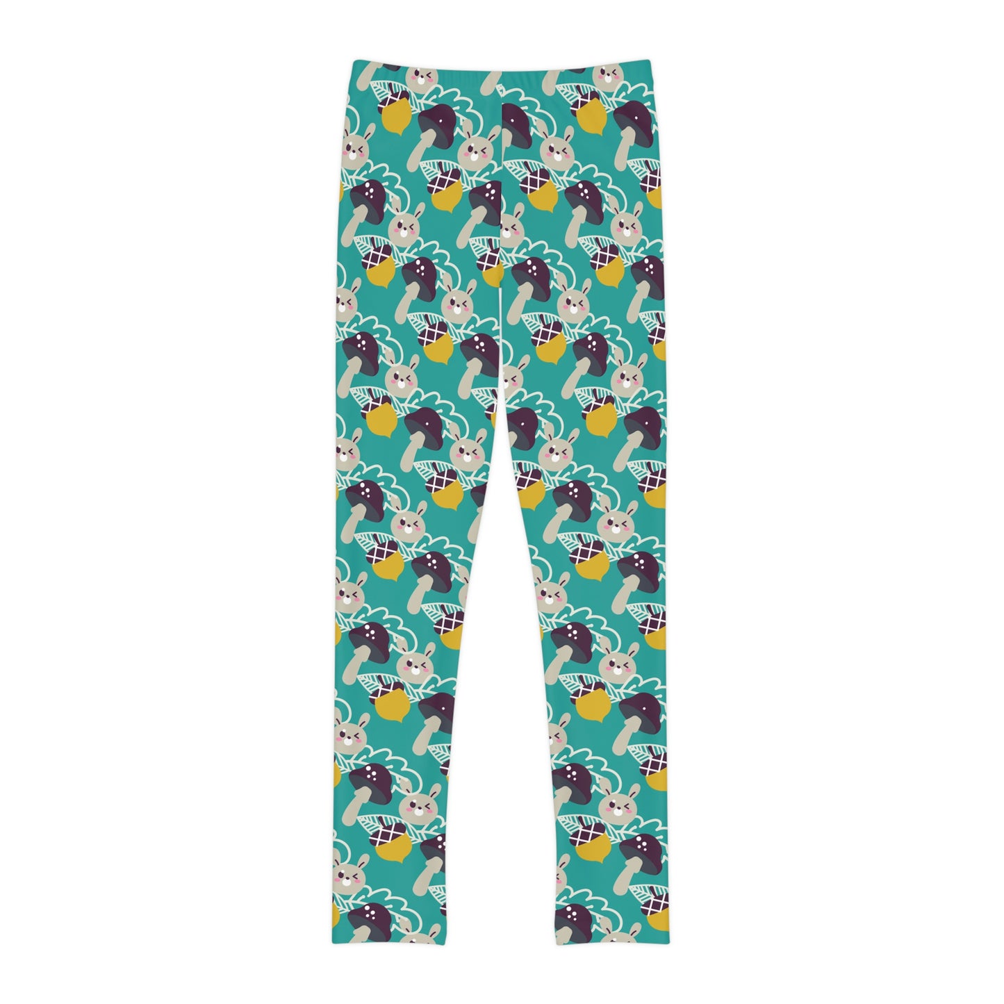 Bunny Mushroom Youth Leggings, One of a Kind Gift - Unique Workout Activewear tights for kids Fitness , Daughter, Niece Christmas Gift