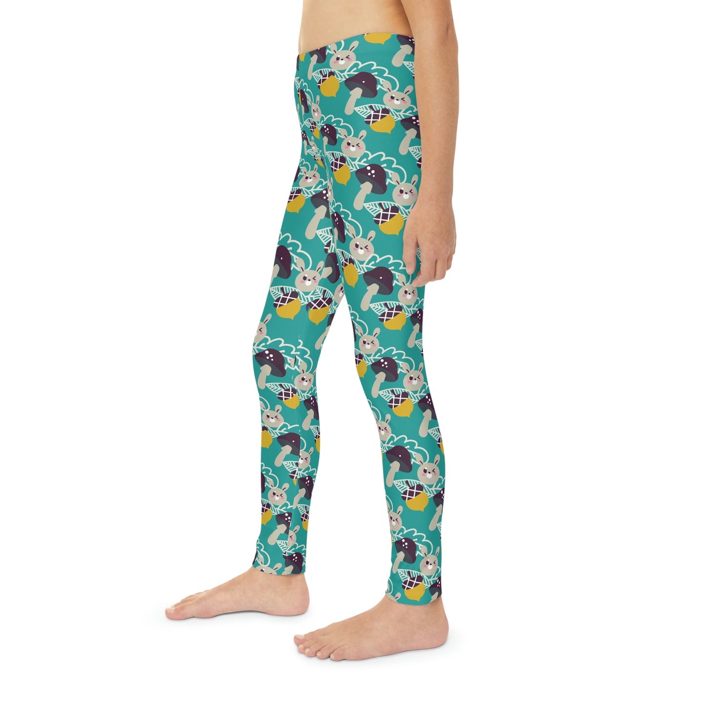 Bunny Mushroom Youth Leggings, One of a Kind Gift - Unique Workout Activewear tights for kids Fitness , Daughter, Niece Christmas Gift