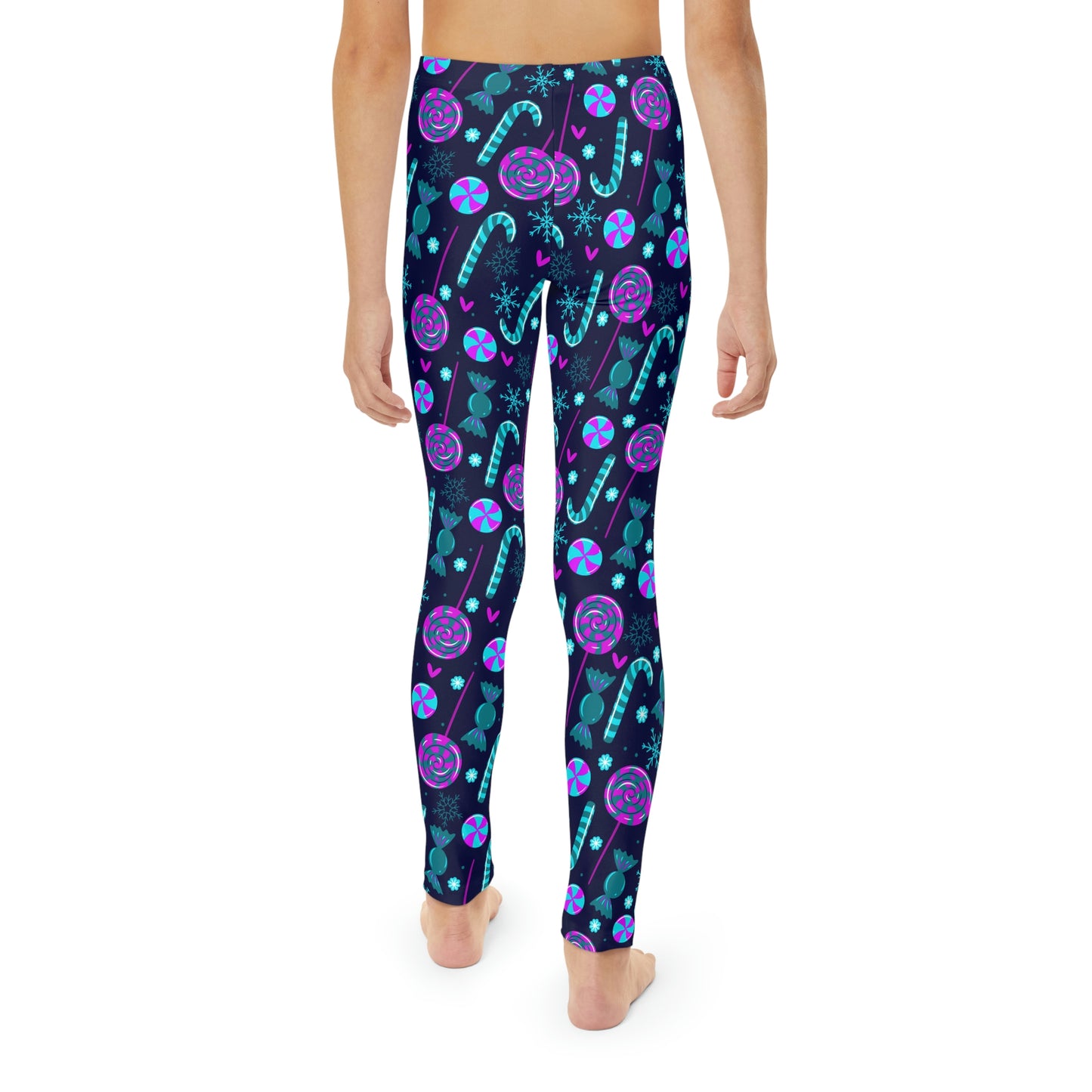 Candy Cane Youth Leggings, One of a Kind Gift - Unique Workout Activewear tights for kids Fitness , Daughter, Niece Christmas Gift