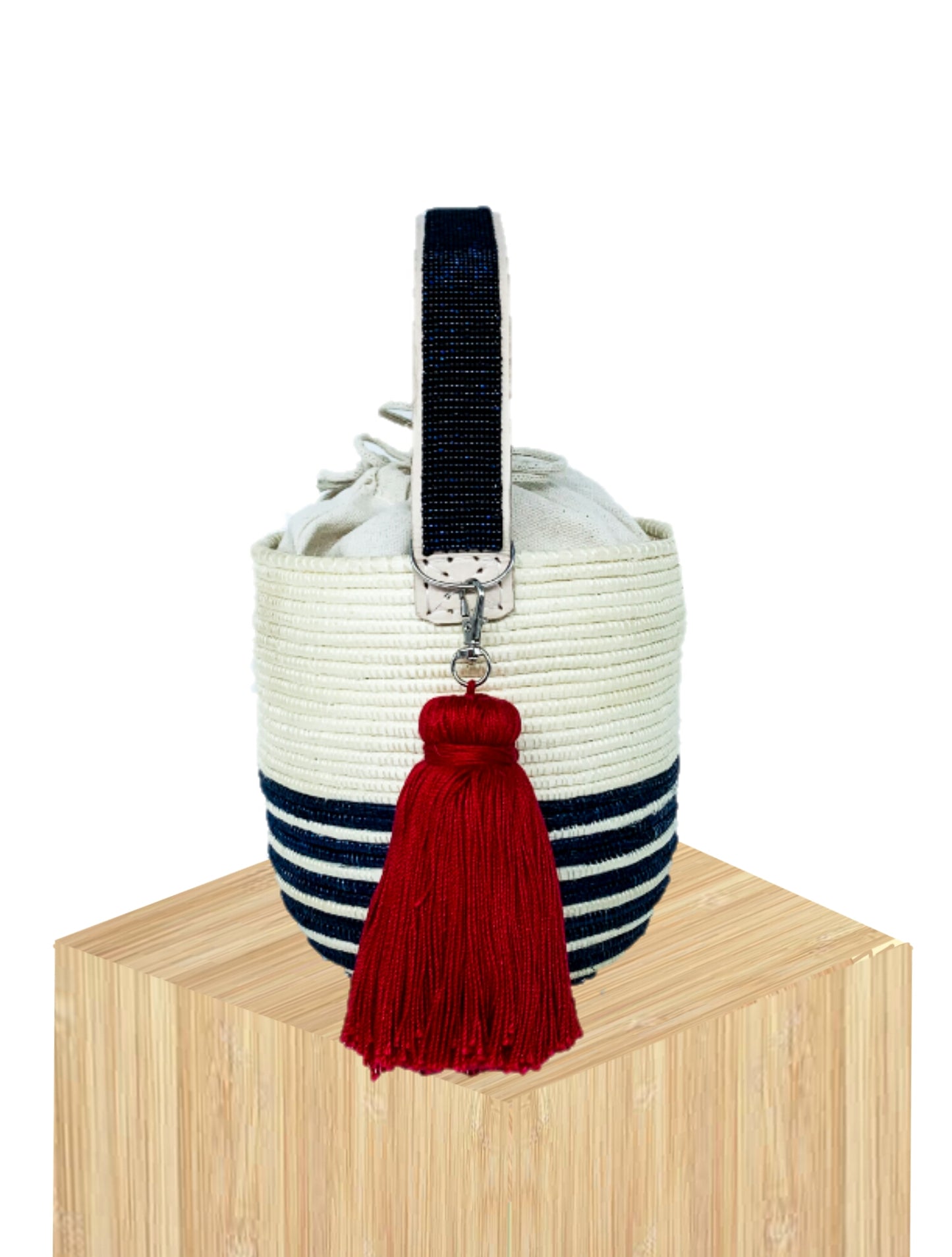 Handwoven Basket Bucket Bag Rwanda with Beaded Handles