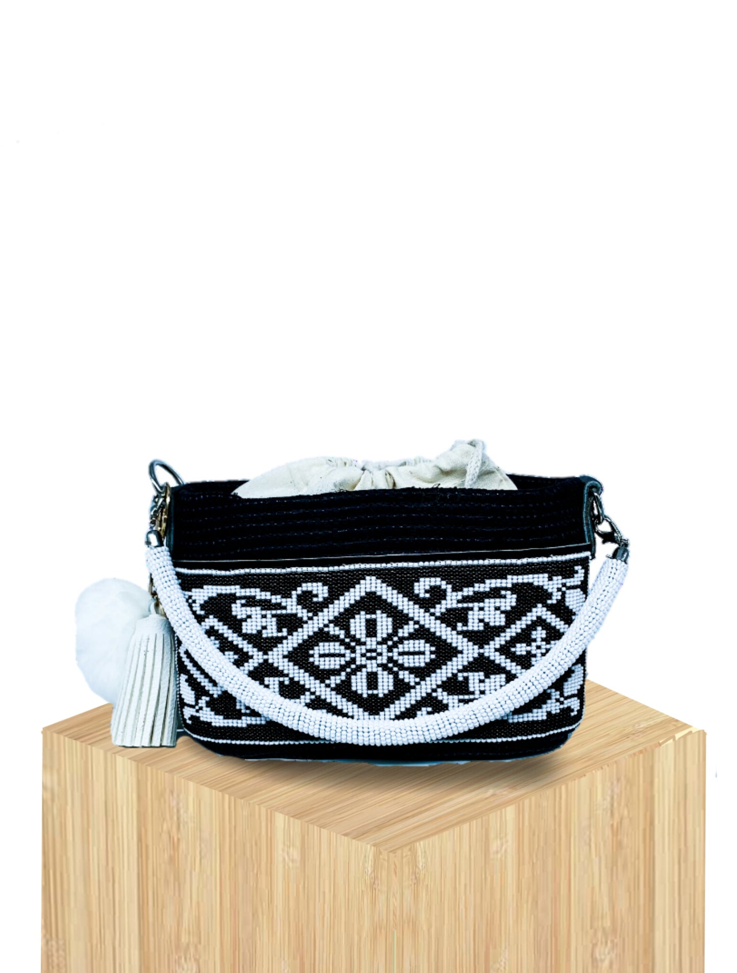 Handwoven Mini Basket Bag Rwanda with Beaded Front Panel