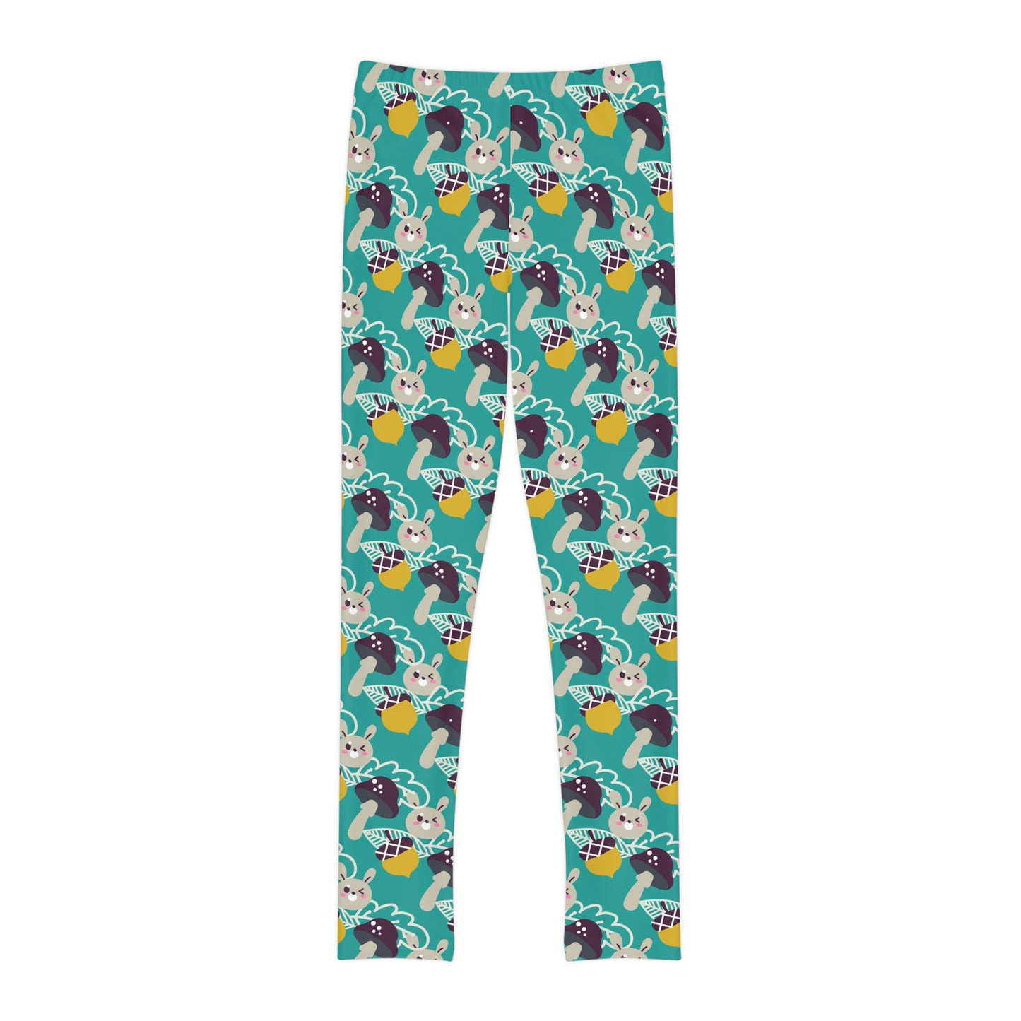 Bunny Mushroom Youth Leggings, One of a Kind Gift - Unique Workout Activewear tights for kids Fitness , Daughter, Niece Christmas Gift