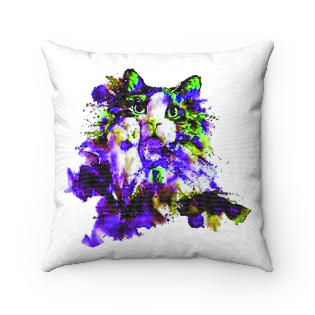 Cat Watercolor Spun Polyester Square Pillow