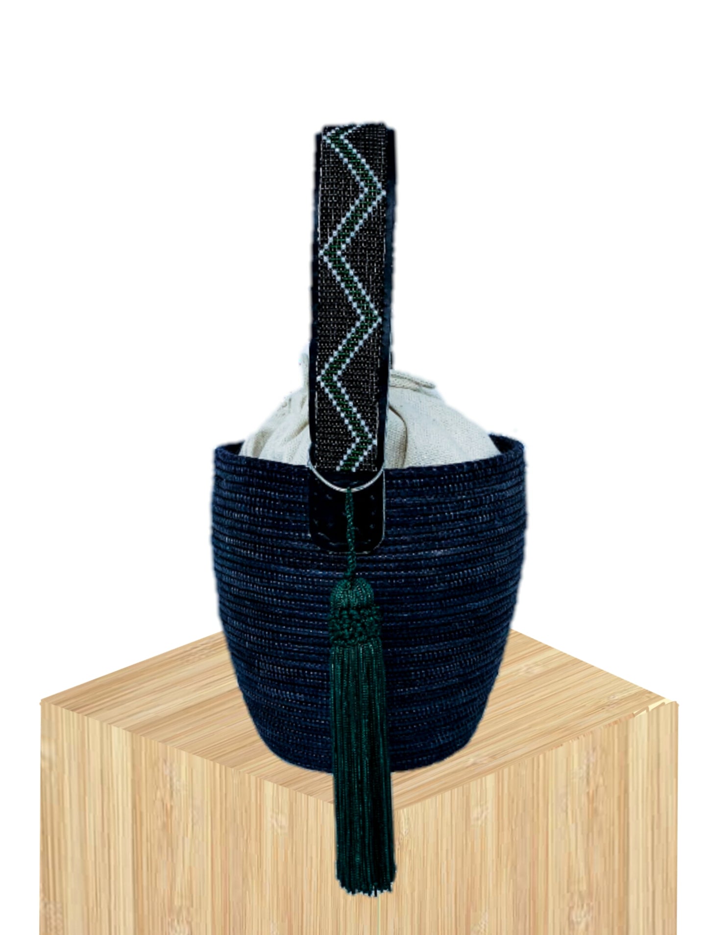 Handwoven Basket Bucket Bag Rwanda with Beaded Handles