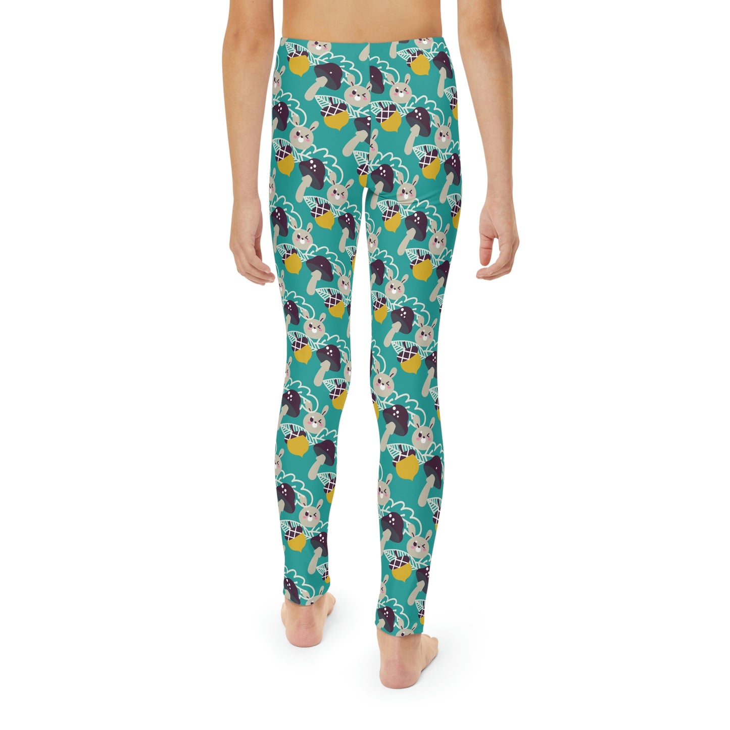 Bunny Mushroom Youth Leggings, One of a Kind Gift - Unique Workout Activewear tights for kids Fitness , Daughter, Niece Christmas Gift