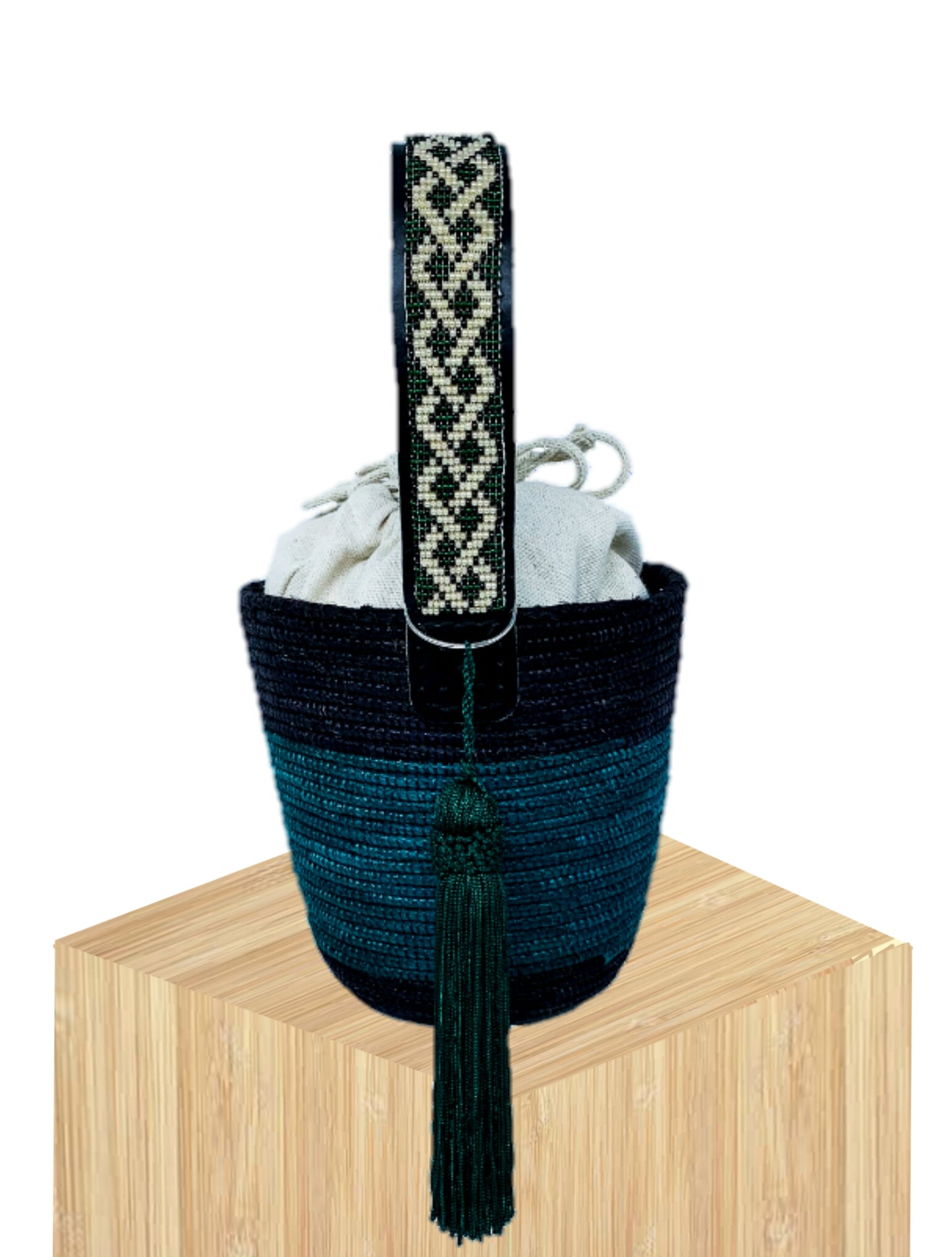 Handwoven Basket Bucket Bag Rwanda with Beaded Handles