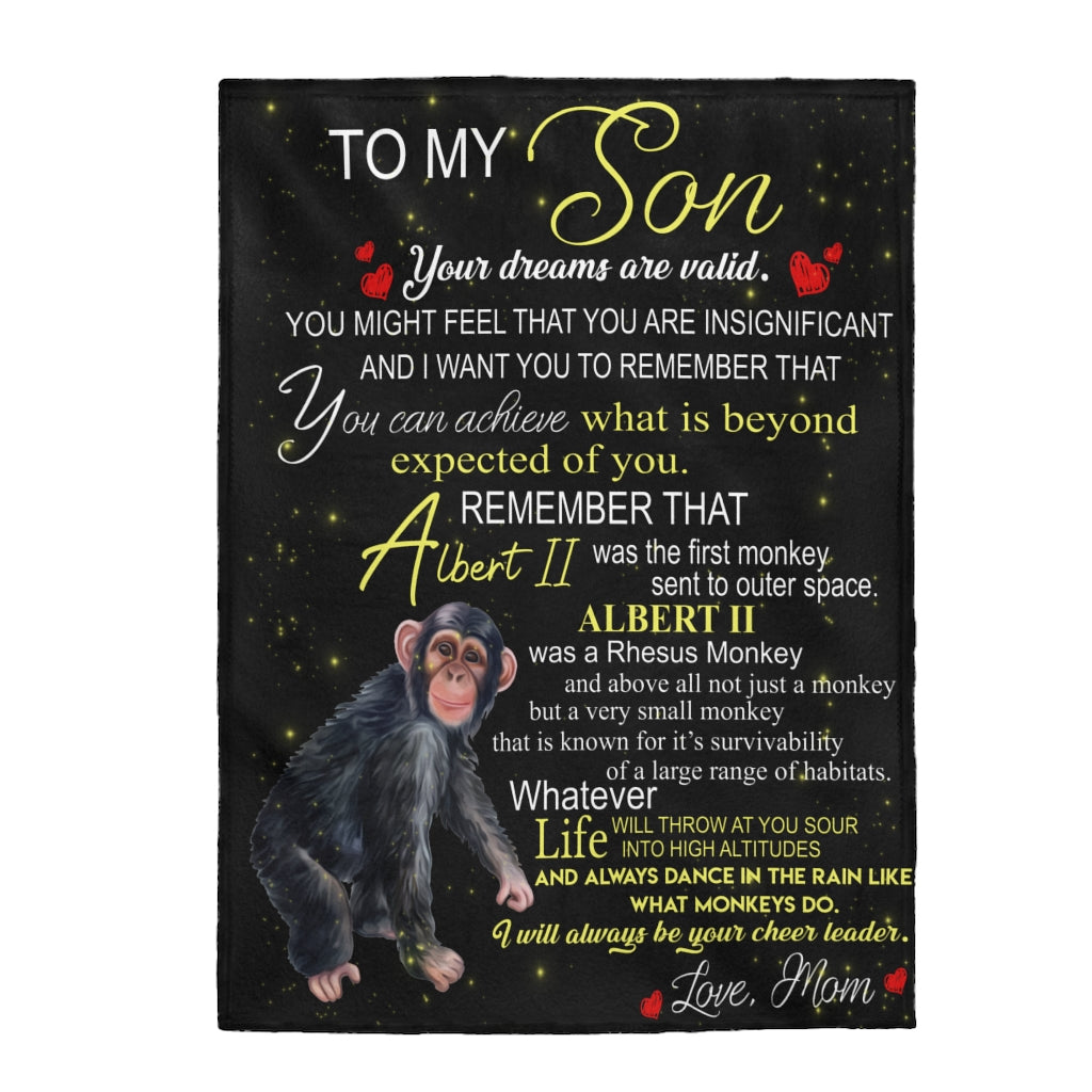 Albert the Monkey Velveteen Plush Blanket (Son from Mom)