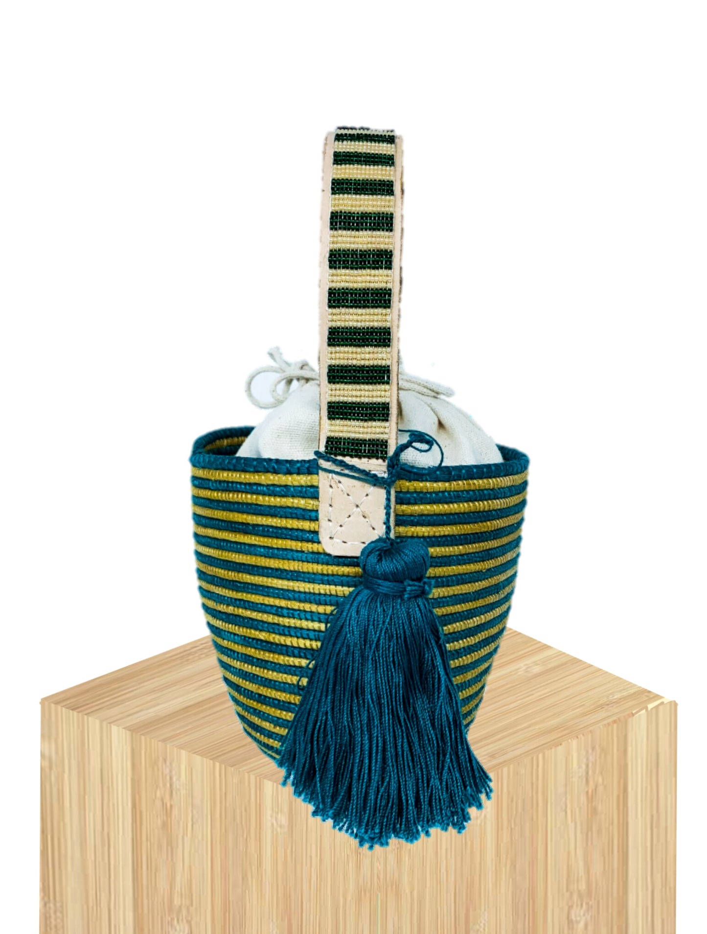 Handwoven Basket Bucket Bag Rwanda with Beaded Handles