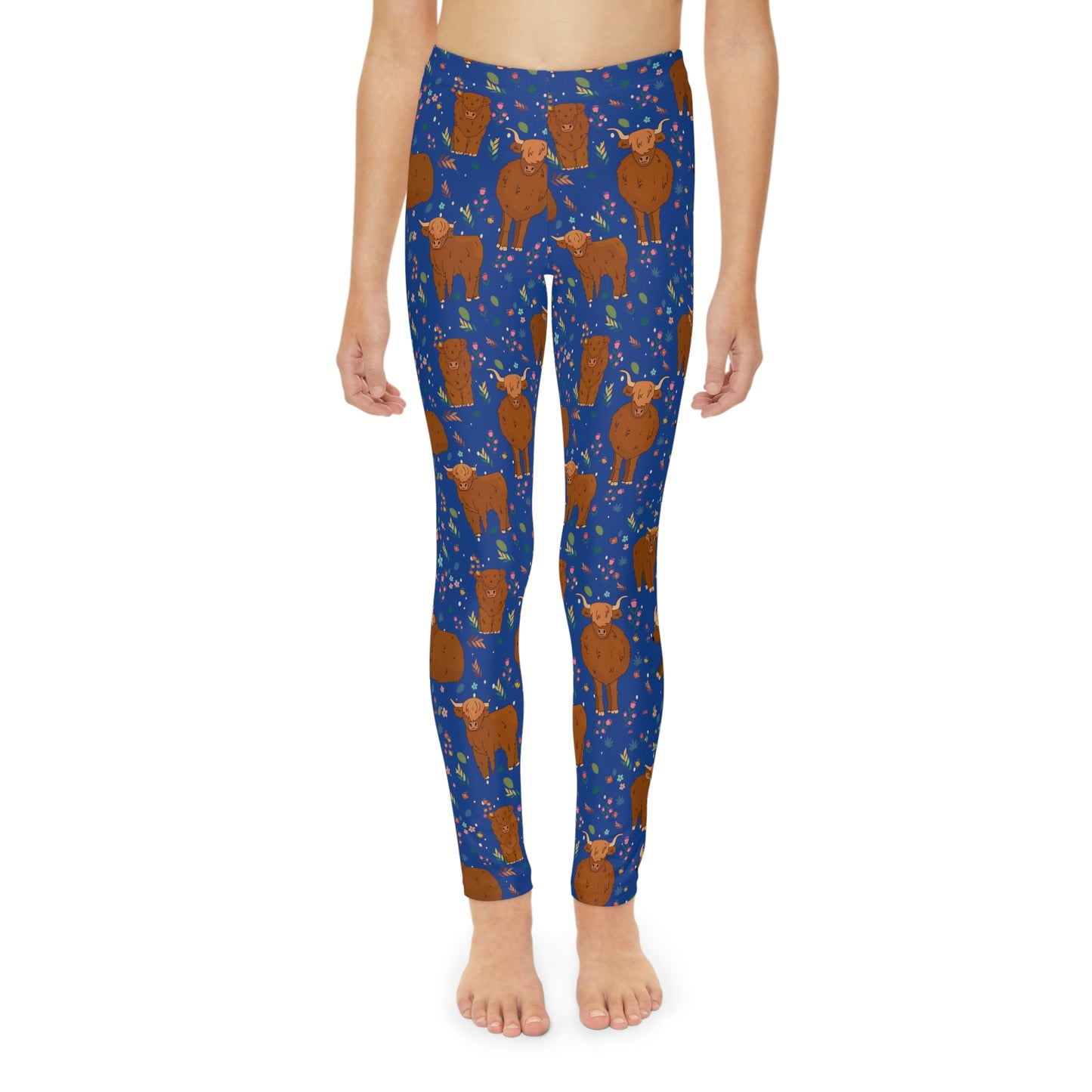 Highland Cows Cute Farm Animal Kingdom Youth Leggings, One of a Kind Gift - Workout Activewear tights for kids, Granddaughter, Niece Christmas Gift
