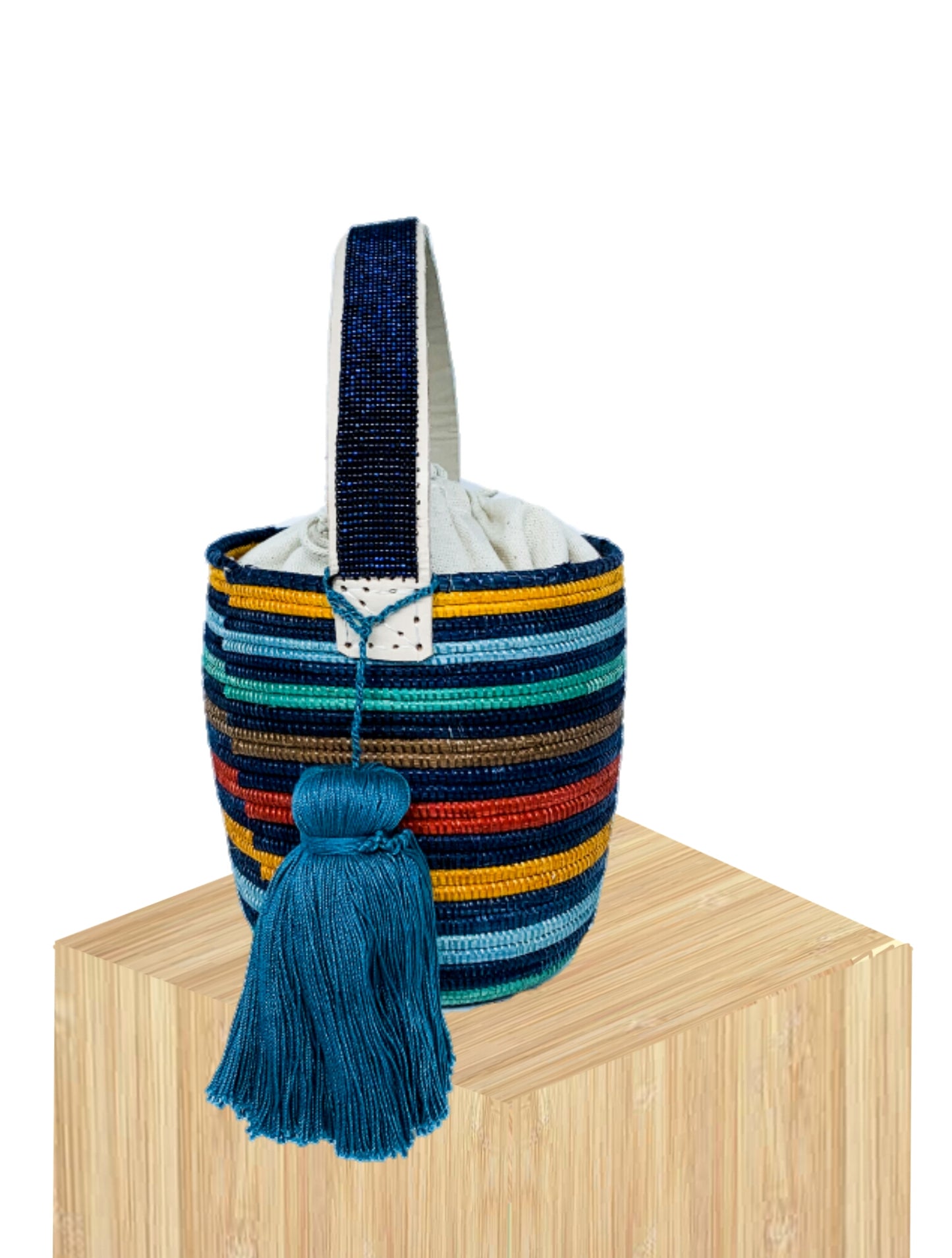 Handwoven Basket Bucket Bag Rwanda with Beaded Handles