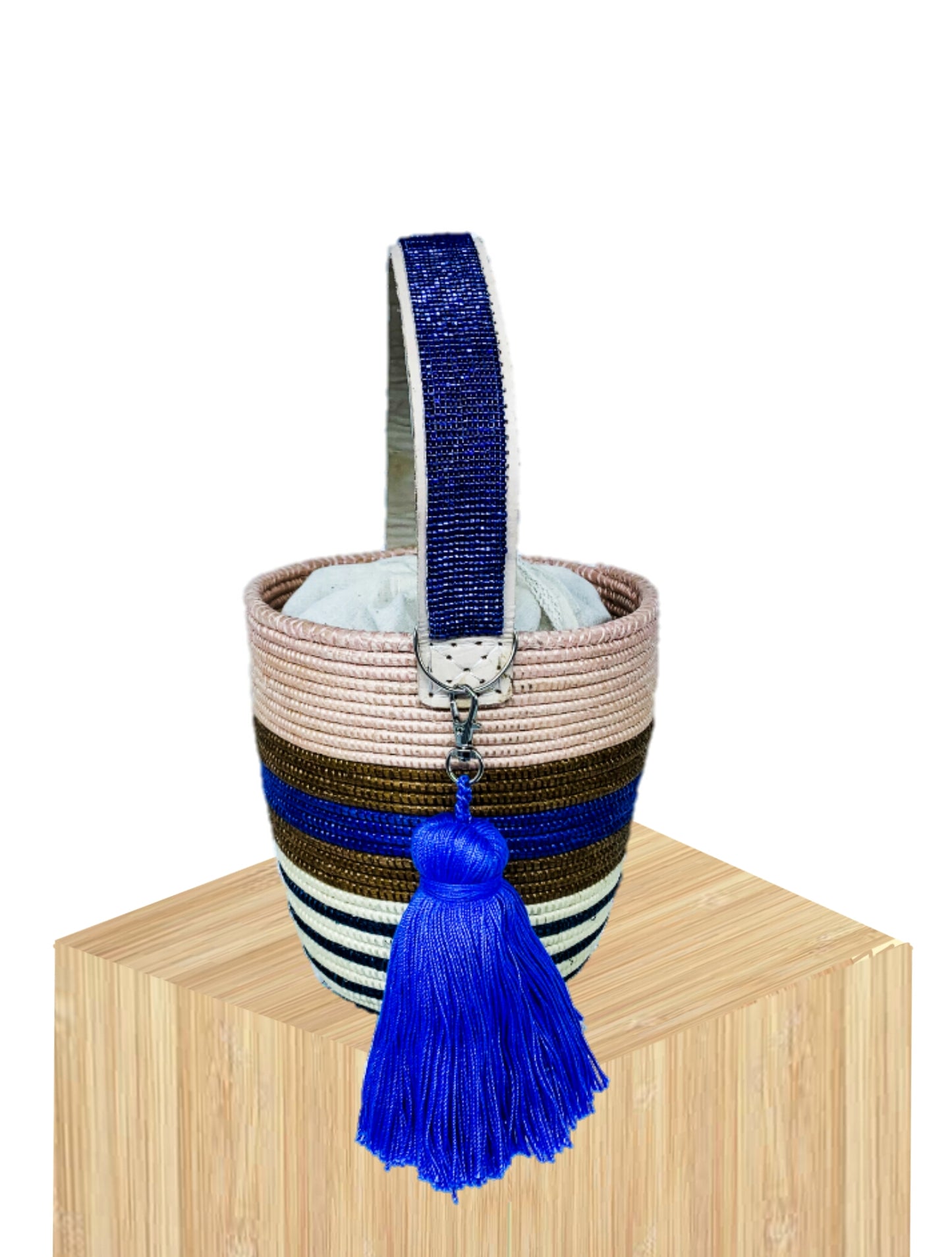 Handwoven Basket Bucket Bag Rwanda with Beaded Handles