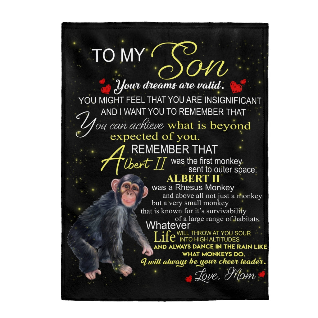 Albert the Monkey Velveteen Plush Blanket (Son from Mom)
