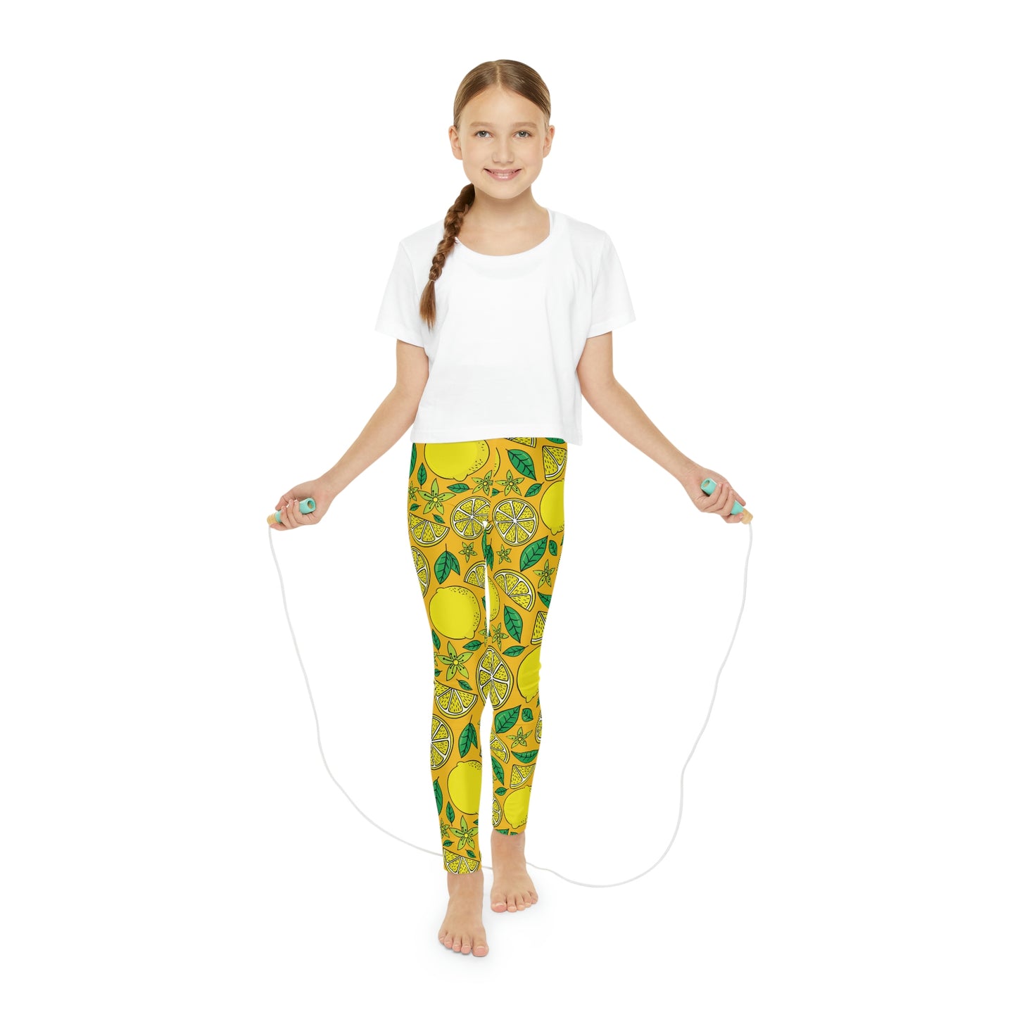Lemon fruit, Cute Summer Youth Leggings, One of a Kind Gift - Workout Activewear tights for kids, Granddaughter, Niece Christmas Gift