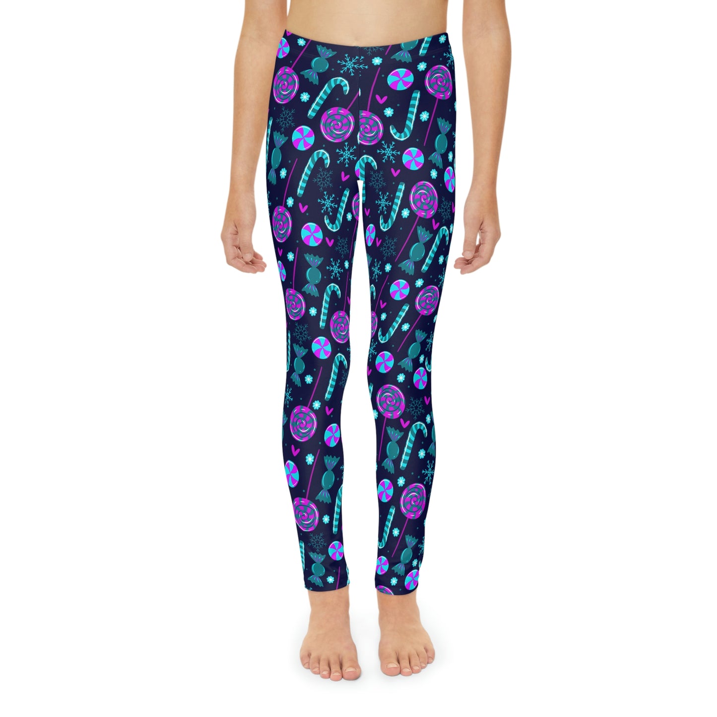 Candy Cane Youth Leggings, One of a Kind Gift - Unique Workout Activewear tights for kids Fitness , Daughter, Niece Christmas Gift