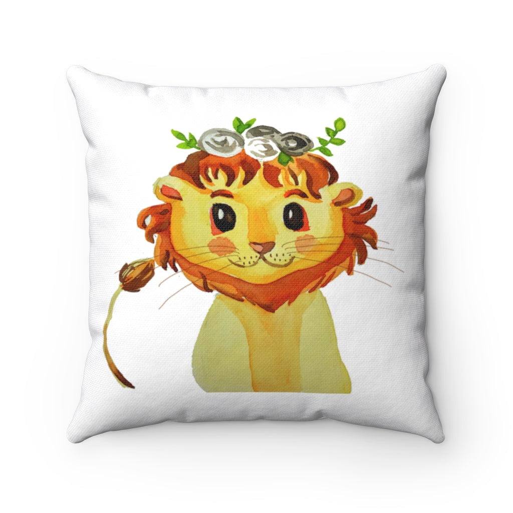 Little Lioness Watercolor Spun Polyester Square Pillow
