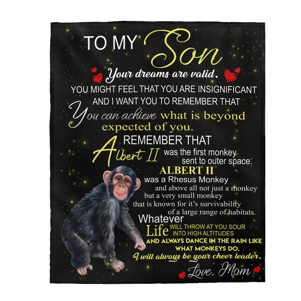 Albert the Monkey Velveteen Plush Blanket (Son from Mom)