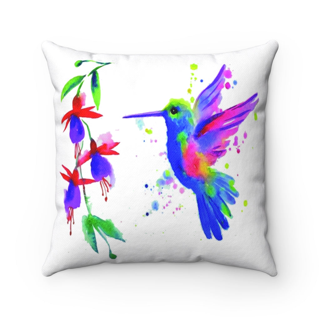 Free Hummingbird watercolor Spun Polyester Square Pillow
