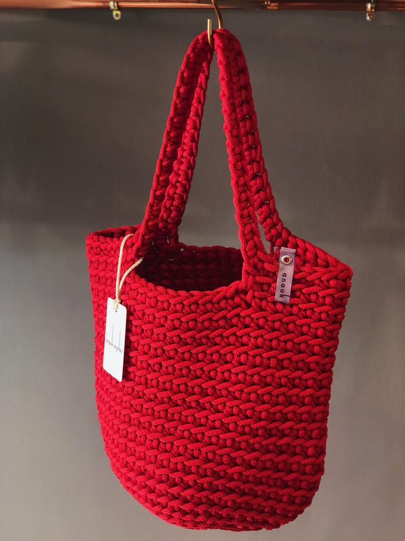 Scandanavian Tote Bag with Long Handles Handmade Classic Red