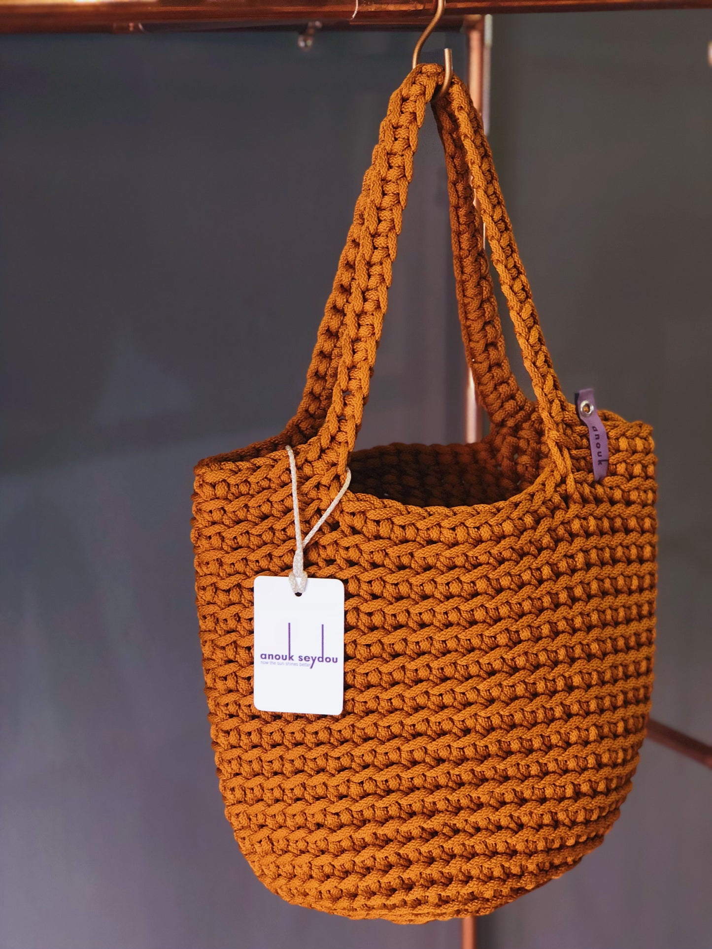 Scandinavian Style Crochet Tote Bag Handmade Knitted Handbag Gift for Her Caramelo color