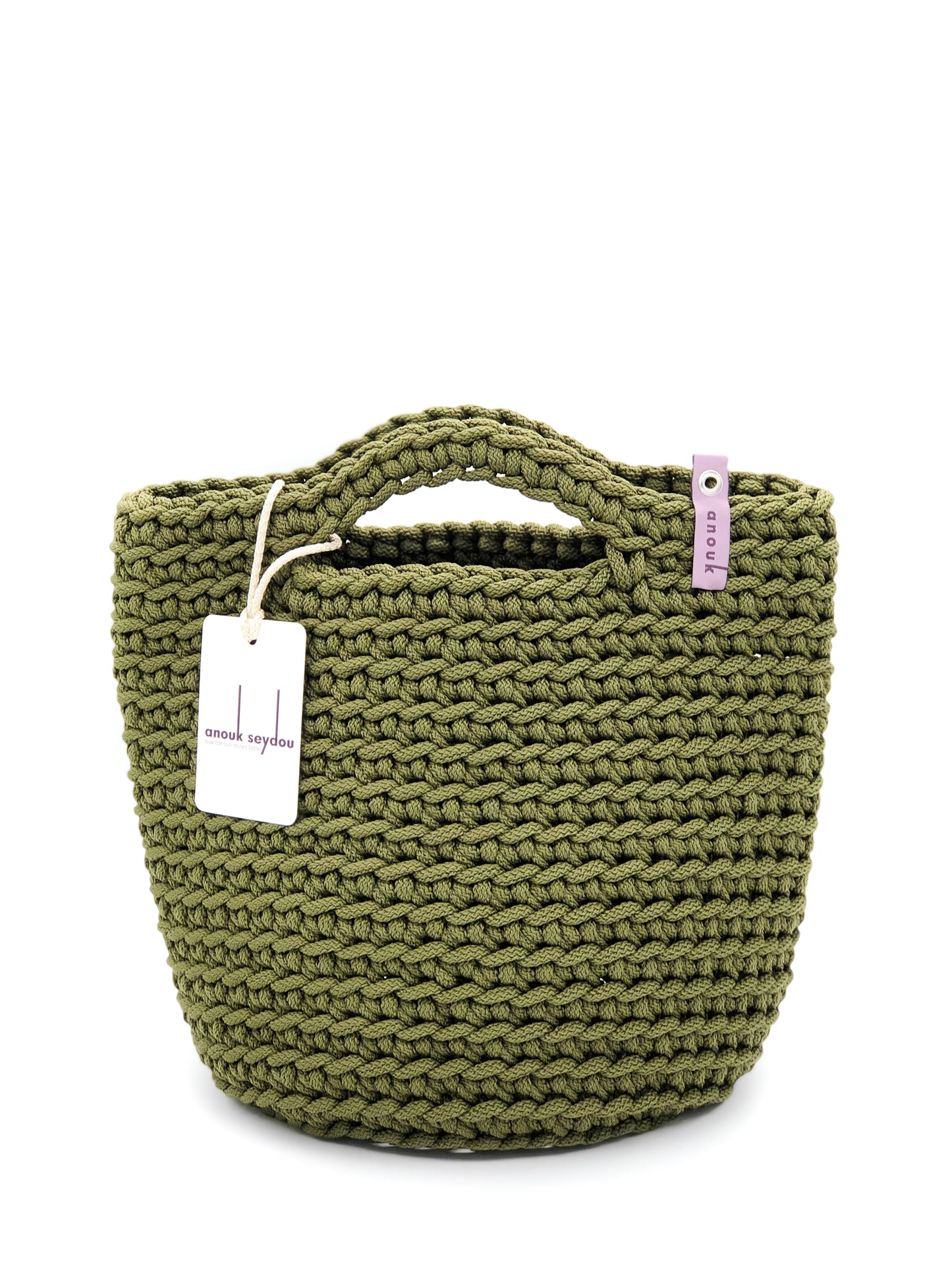 Scandinavian Style Handmade Crochet Tote Bag Short Handles-Khaki