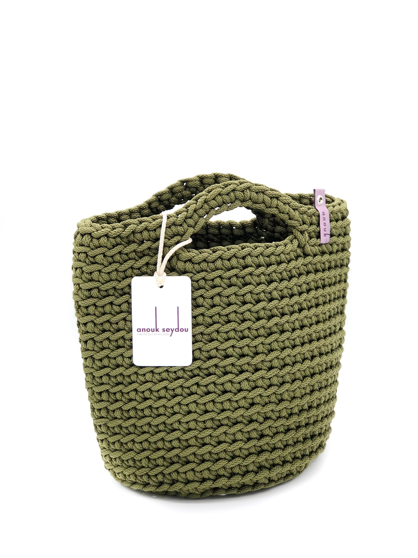 Scandinavian Style Handmade Crochet Tote Bag Short Handles-Khaki