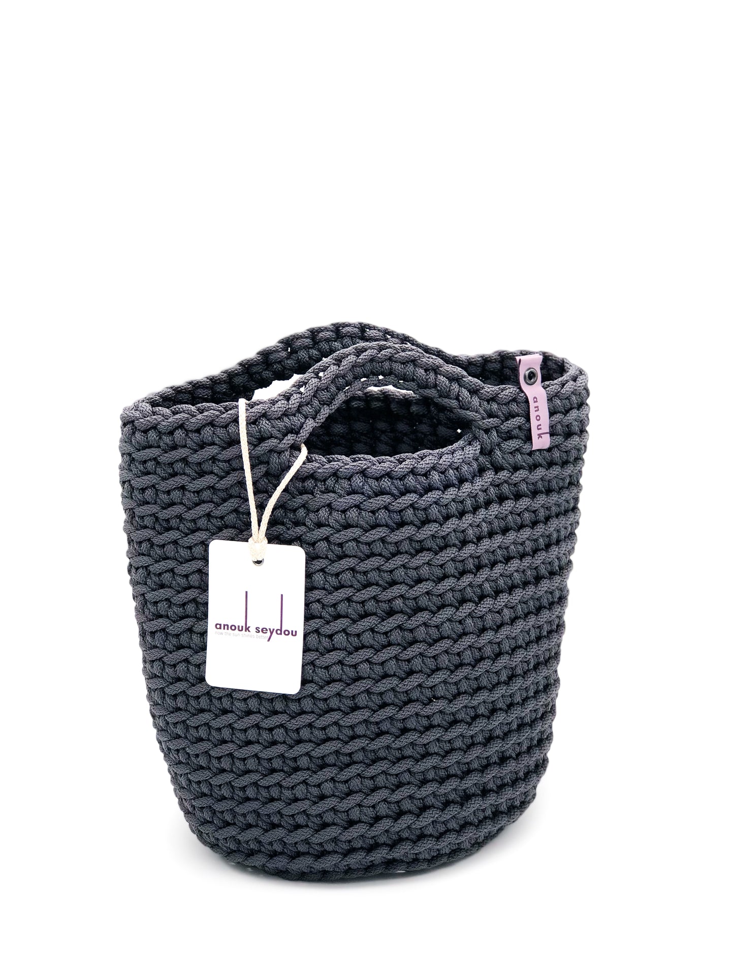 Scandinavian Style Crochet Tote Bag Handmade Matte Gray with Short Handles