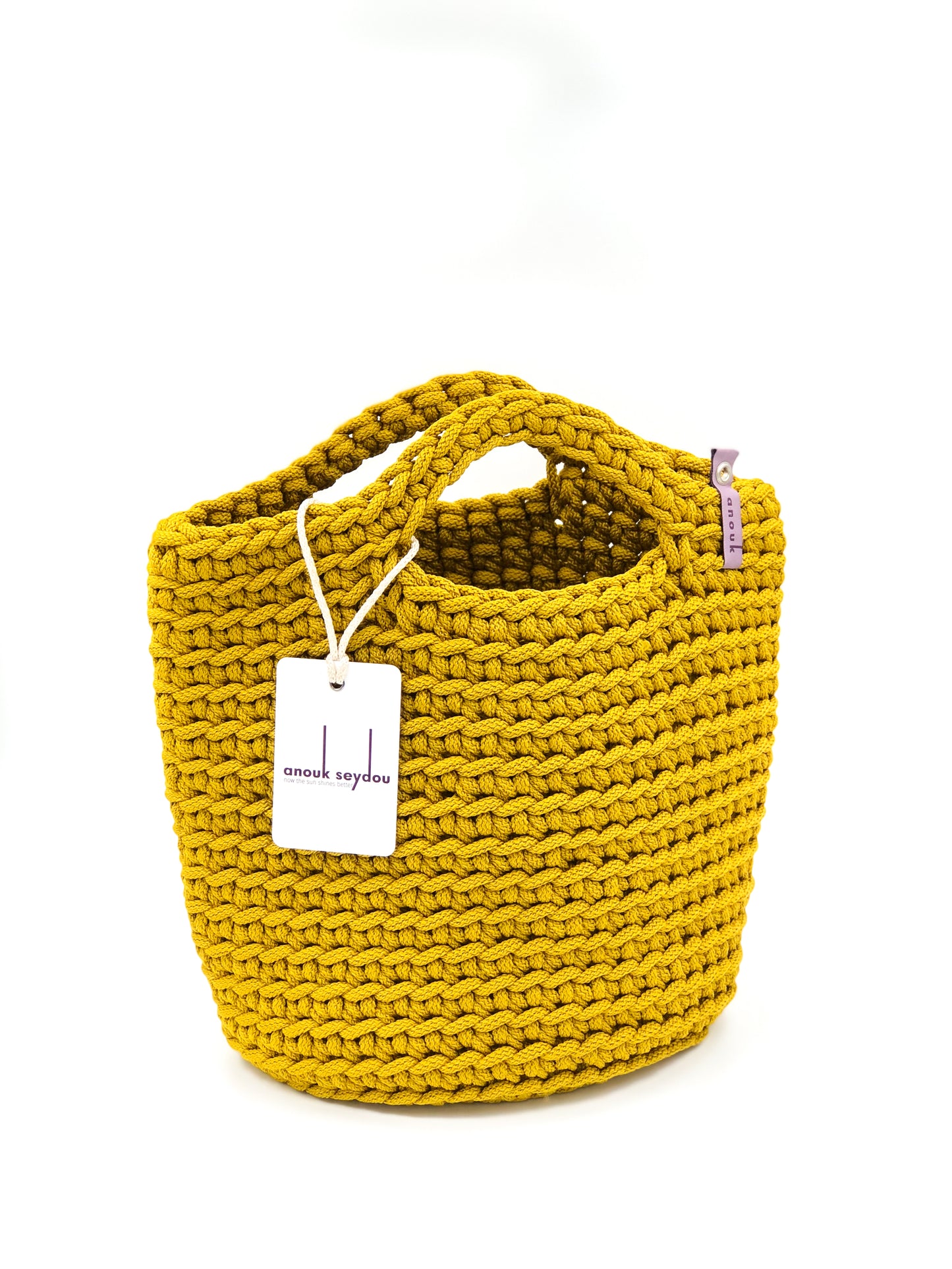 Scandinavian Style Crochet Handmade Bag with Short Handles Mustard Seed