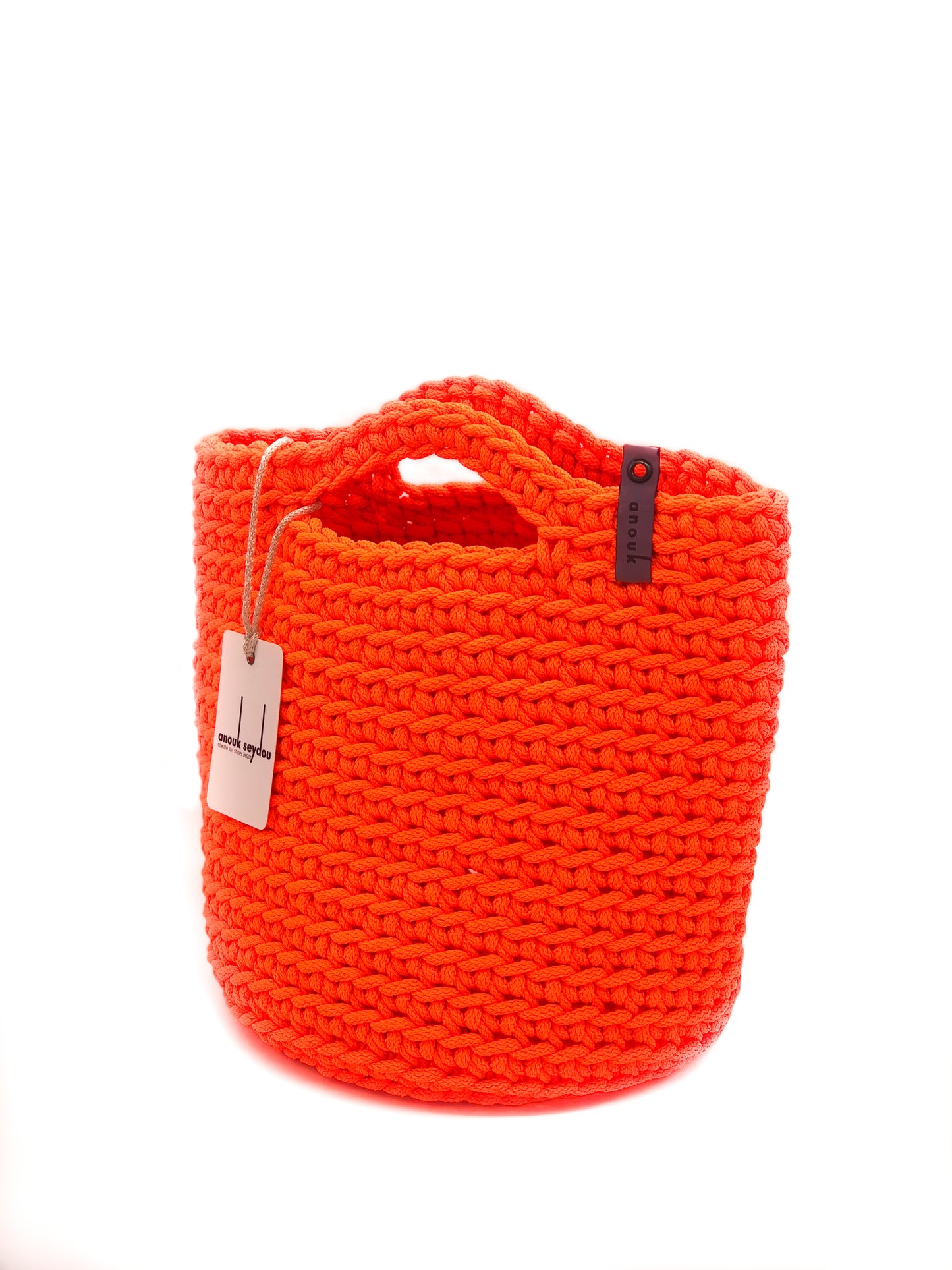 Scandinavian Style Handmade Crochet Bag Neon Orange Short Handles
