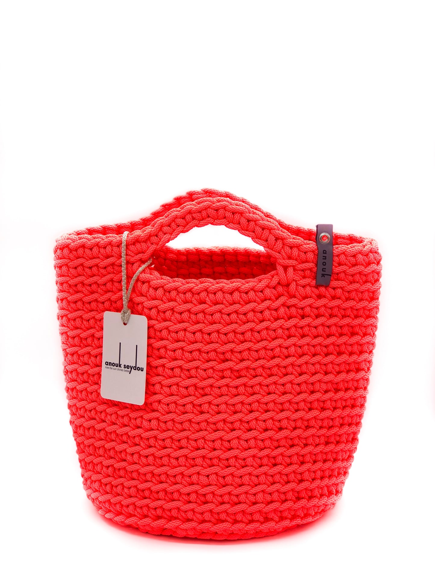 Scandinavian Style Crochet Tote Bag Handmade Neon Pink