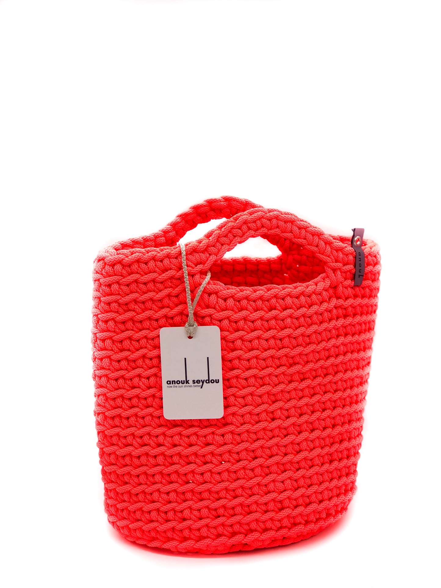 Scandinavian Style Crochet Tote Bag Handmade Neon Pink