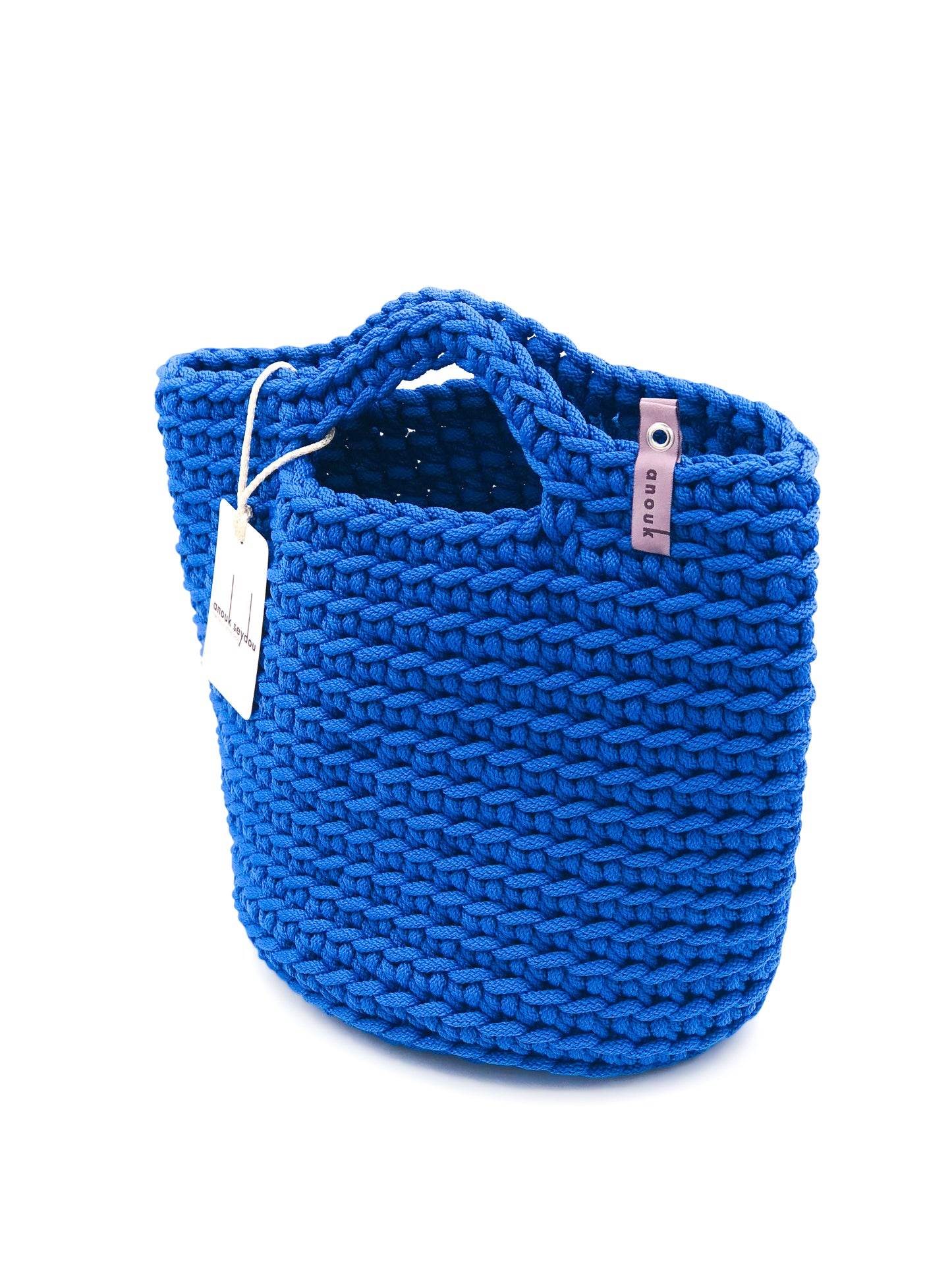 Scandinavian Style Handmade Crochet Tote Bag Short Handles Ocean Blue