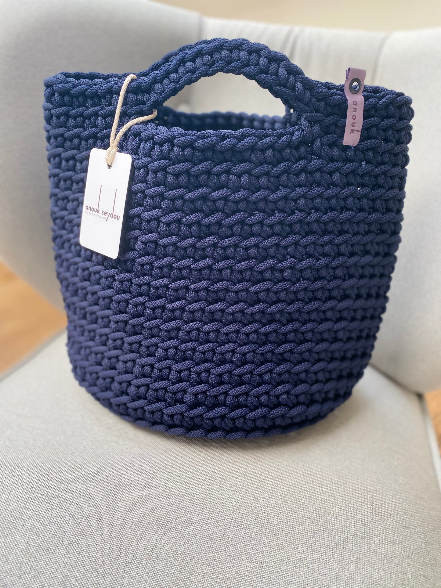 Tote Bag Scandinavian Style Oxford Blue Crochet Size MINI