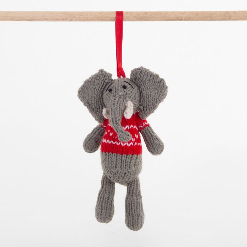 Elephant Red Christmas Crochet ornament Amigurumi Cute Desk Decor Toy, Baby's First Nativity, Stocking Stuffer, Unique Festive Decor