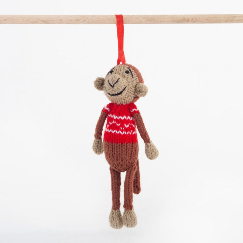 Monkey Red Christmas Crochet ornament Amigurumi Cute Desk Decor Toy, Baby's First Nativity, Stocking Stuffer, Unique Festive Decor