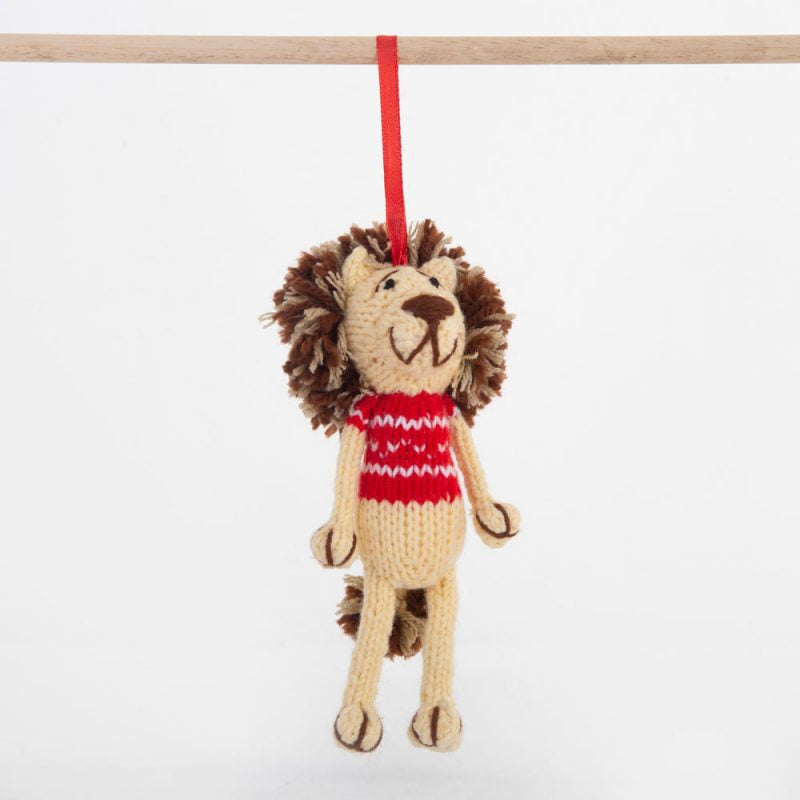 Lion Red Christmas Crochet ornament Amigurumi Cute Desk Decor Toy, Baby's First Nativity, Stocking Stuffer, Unique Festive Decor