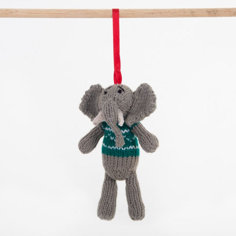 Elephant Green Christmas Crochet ornament Amigurumi Cute Desk Decor Toy, Baby's First Nativity, Stocking Stuffer, Unique Festive Decor