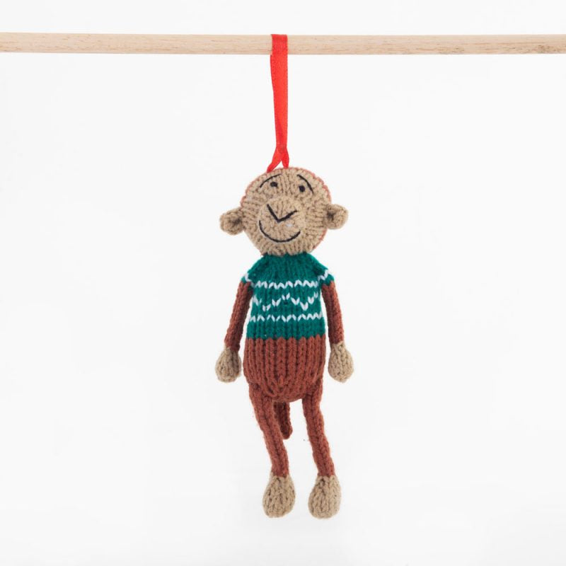 Monkey Green Christmas Crochet ornament Amigurumi Cute Desk Decor Toy, Baby's First Nativity, Stocking Stuffer, Unique Festive Decor