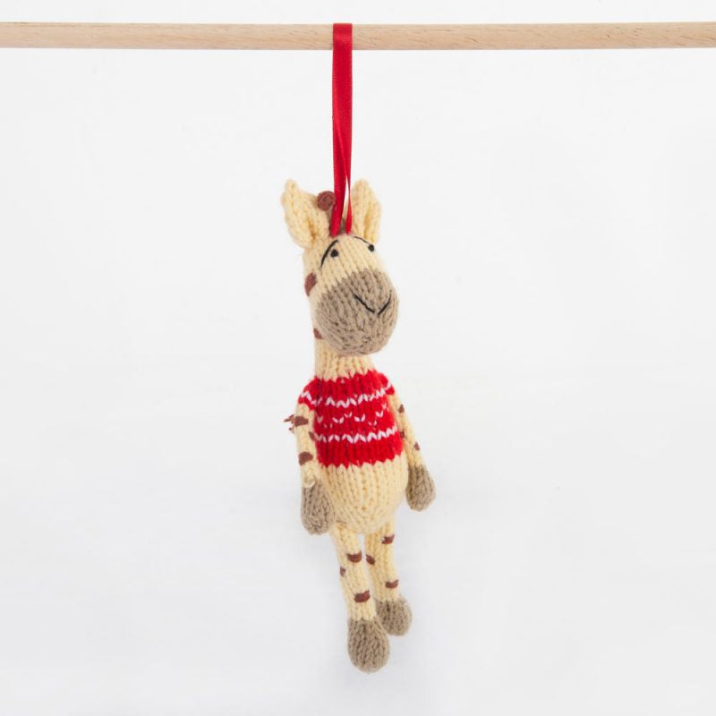 Red Giraffe Christmas Crochet ornament Amigurumi Cute Desk Decor Toy, Baby's First Nativity, Stocking Stuffer, Unique Festive Decor