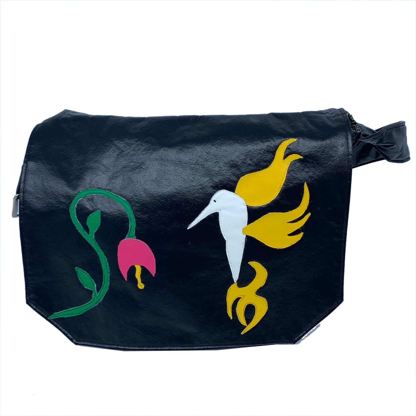 Faux Leather Messenger Bag with Applique